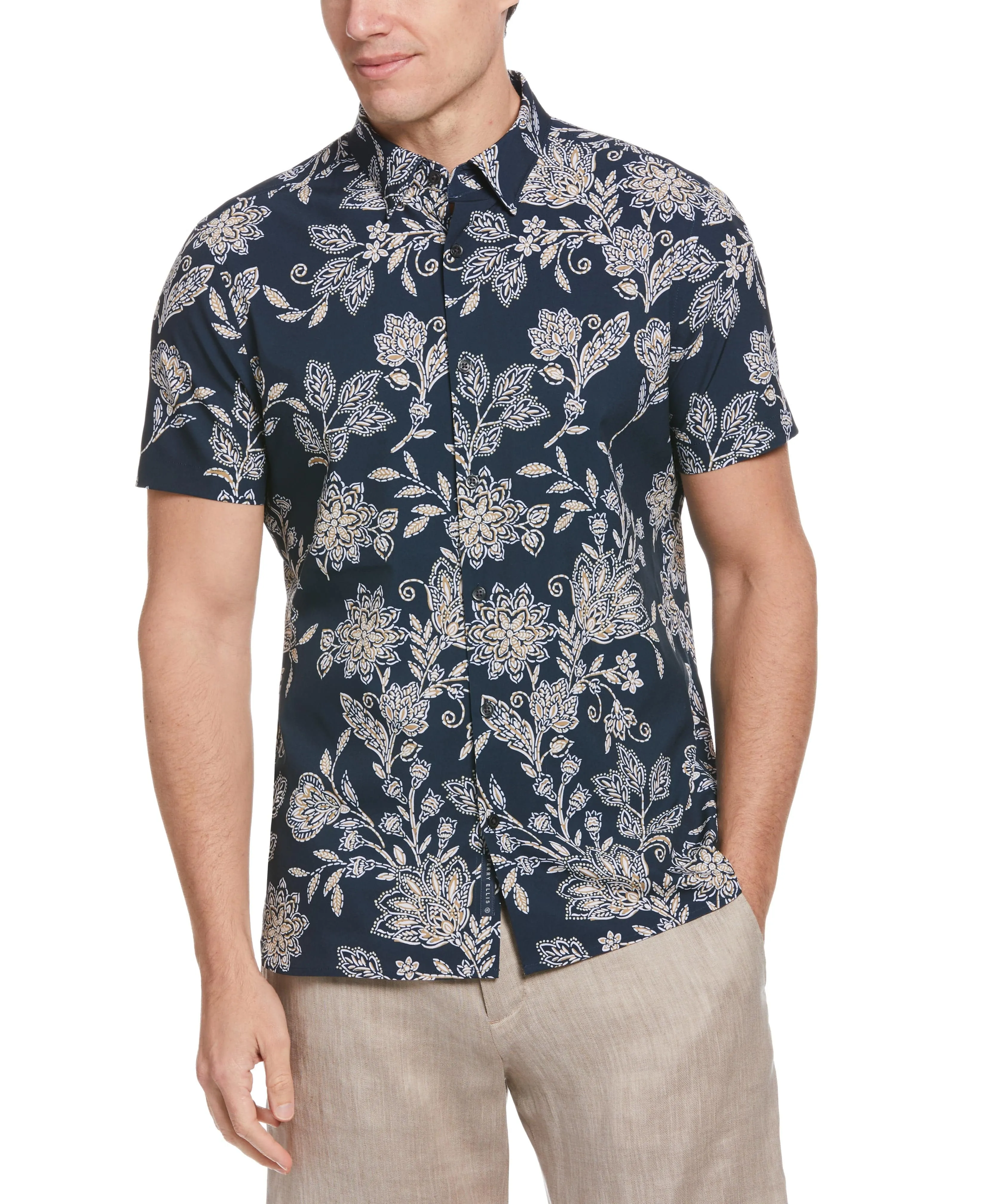 Total Stretch Slim Fit Floral Print Shirt sold by Perry Ellis