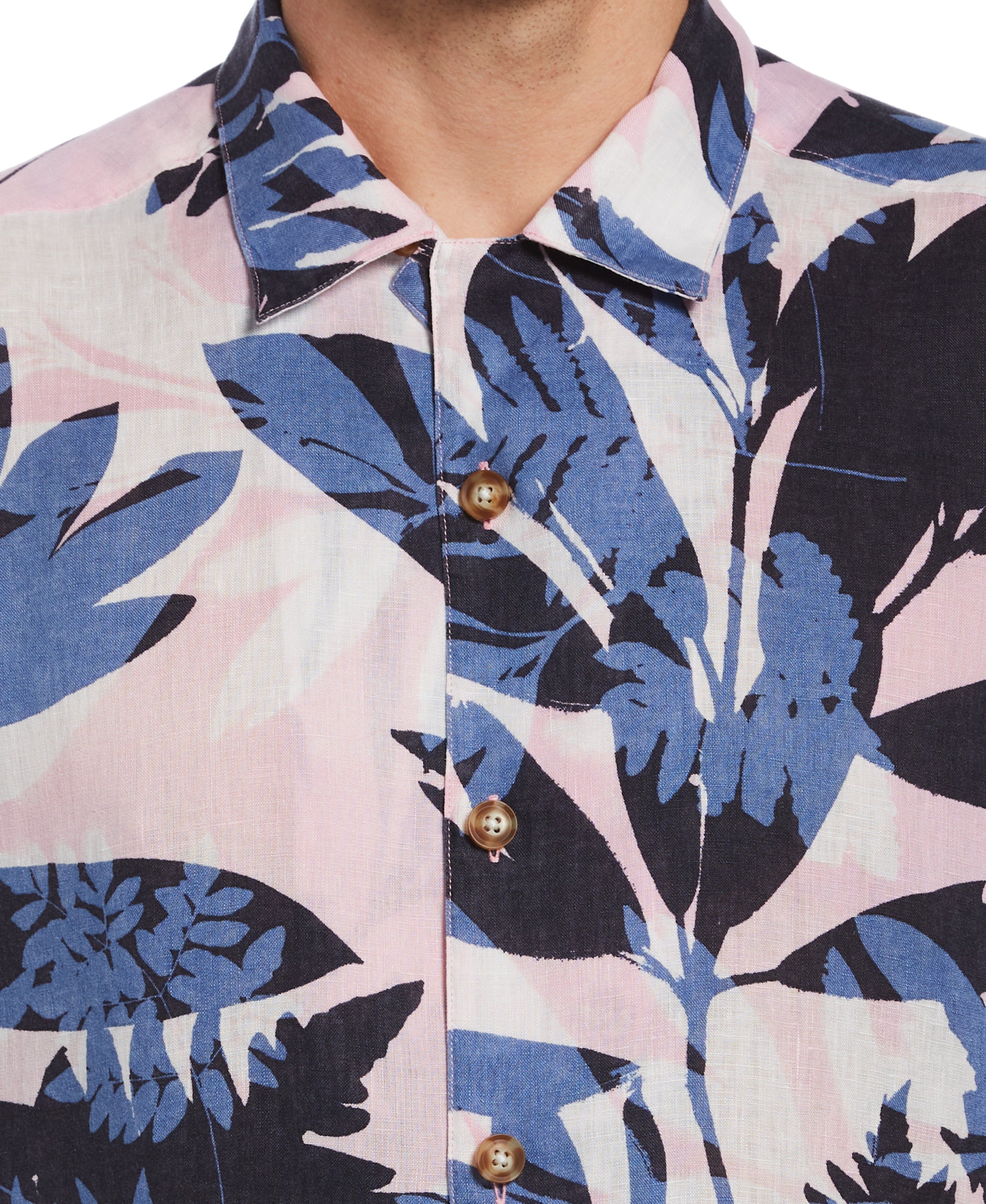 Big & Tall Untucked Linen Bold Leaf Print Shirt sold by Perry Ellis product image thumbnail 3