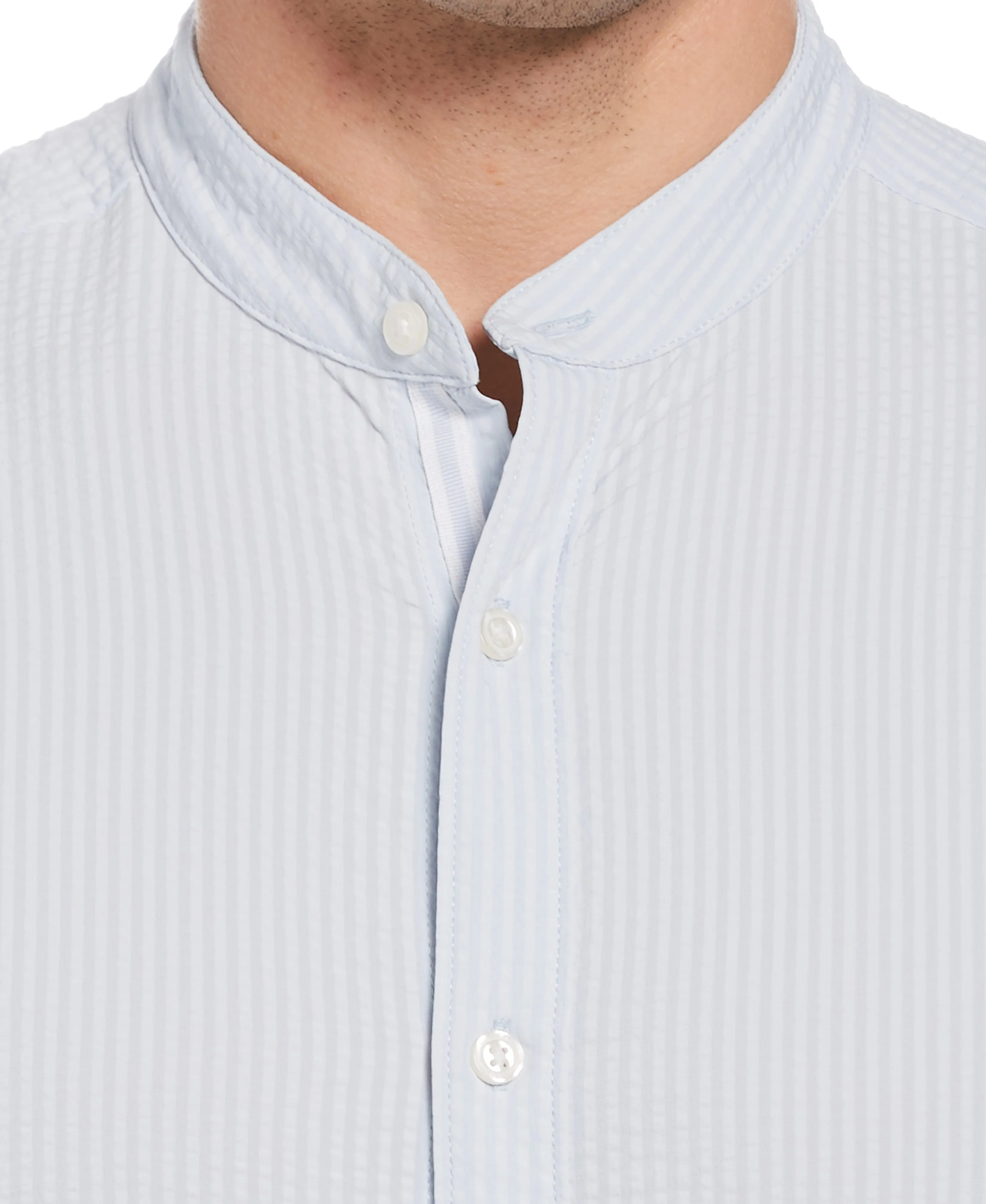 Untucked Total Stretch Slim Fit Seersucker Shirt - Blue sold by Perry Ellis product image thumbnail 3