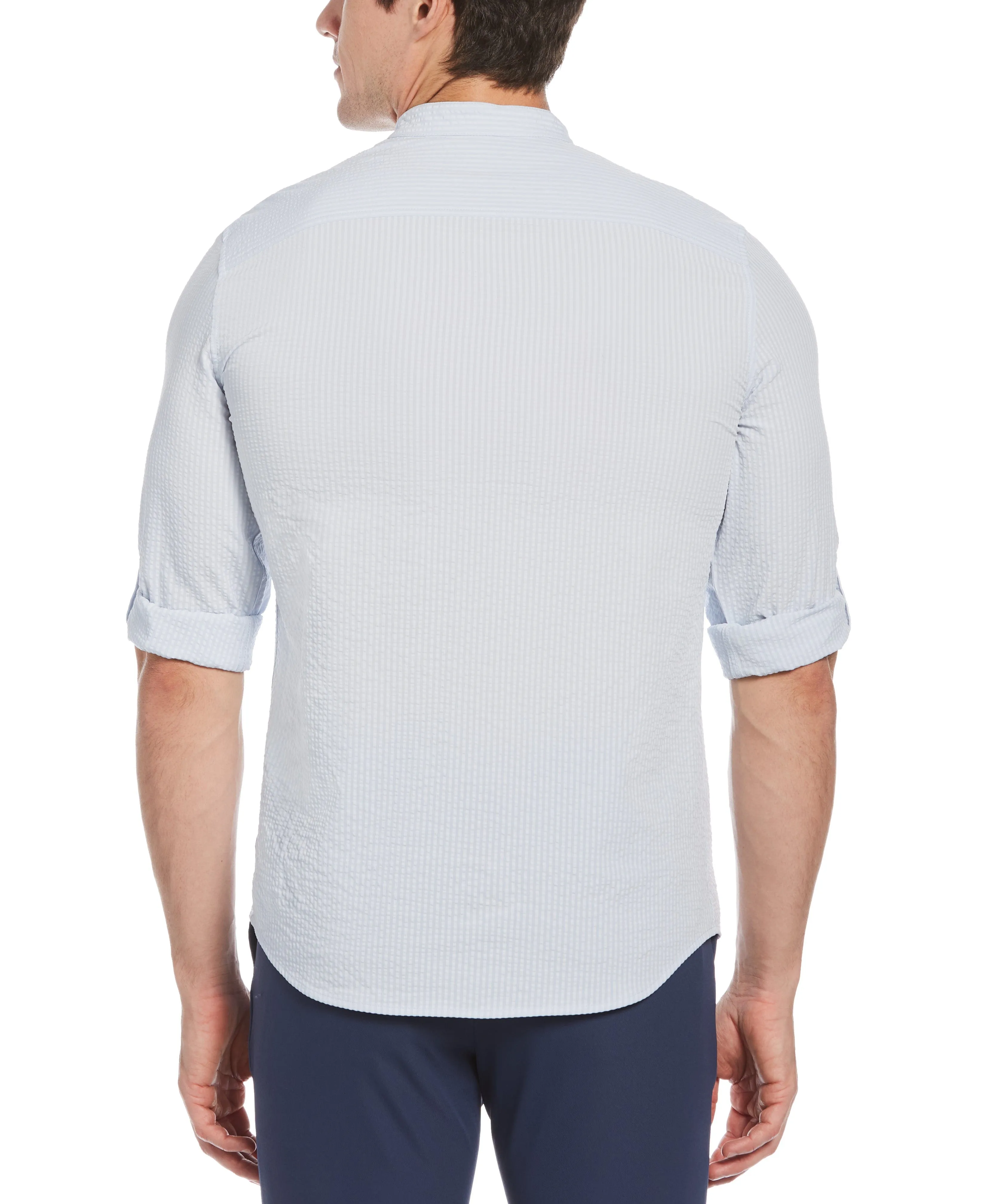 Untucked Total Stretch Slim Fit Seersucker Shirt - Blue sold by Perry Ellis product image thumbnail 2