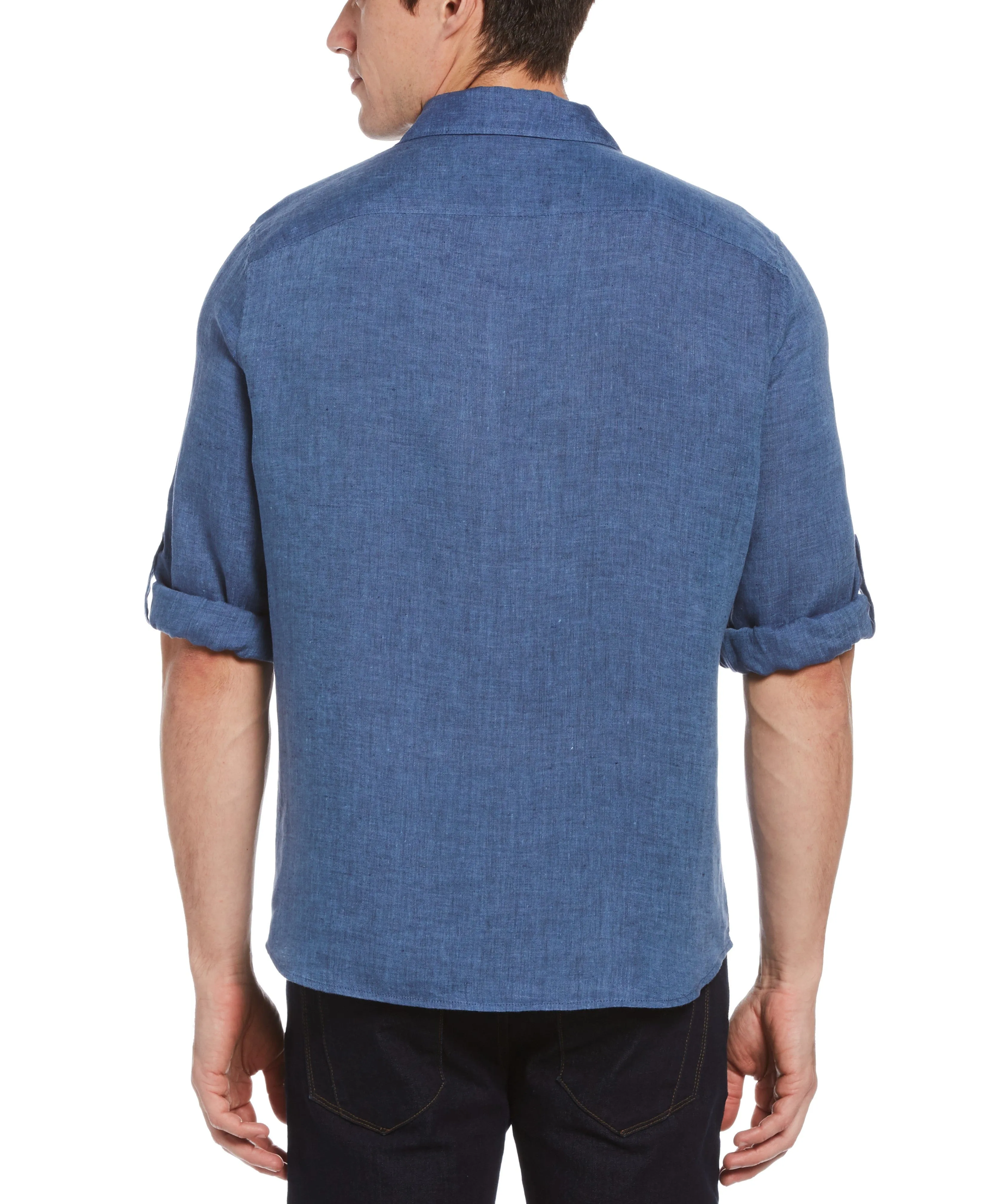 Untucked Roll Sleeve Linen Chambray Shirt sold by Perry Ellis product image thumbnail 2