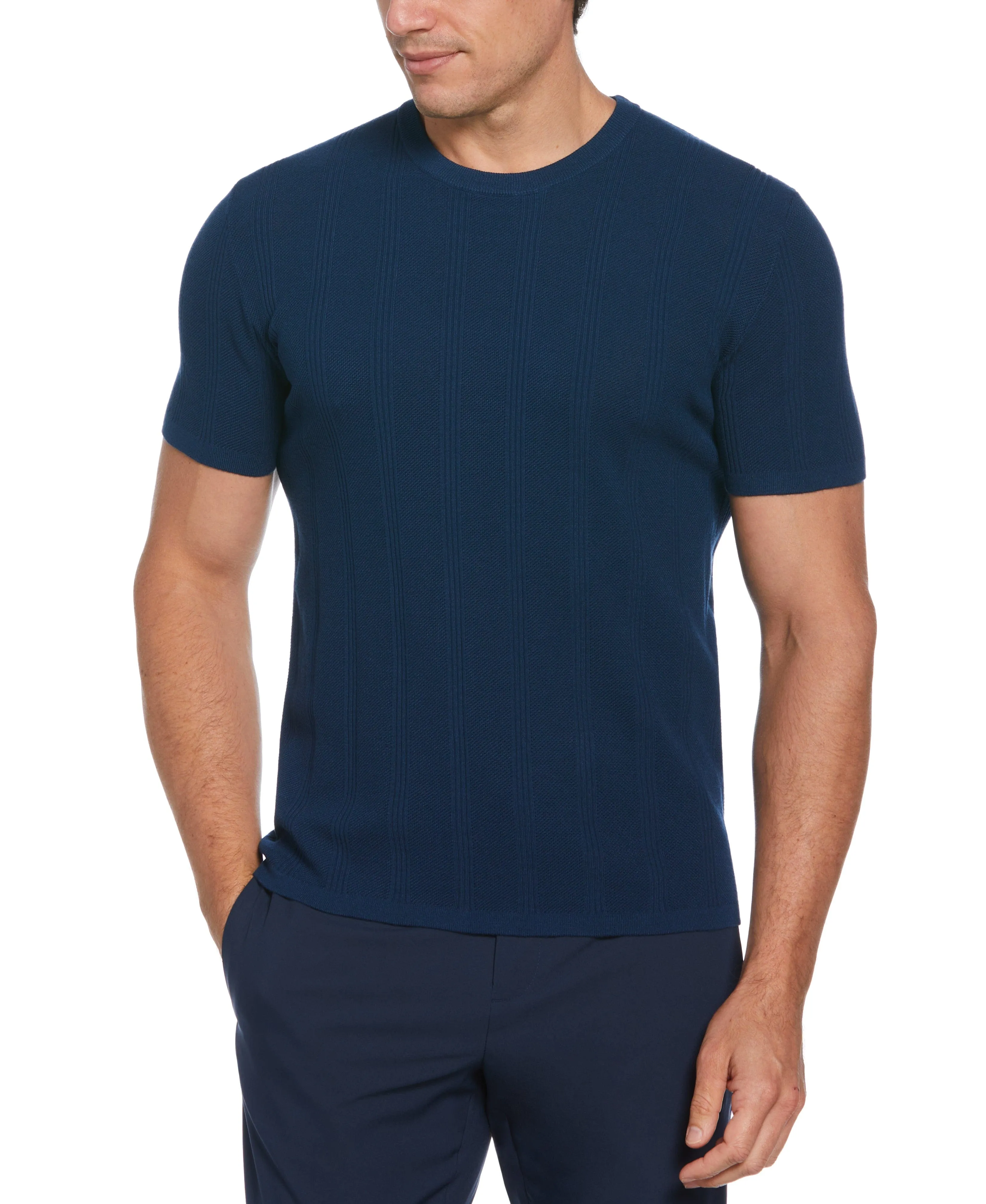 Tech Knit Striped Crew Neck Shirt sold by Perry Ellis