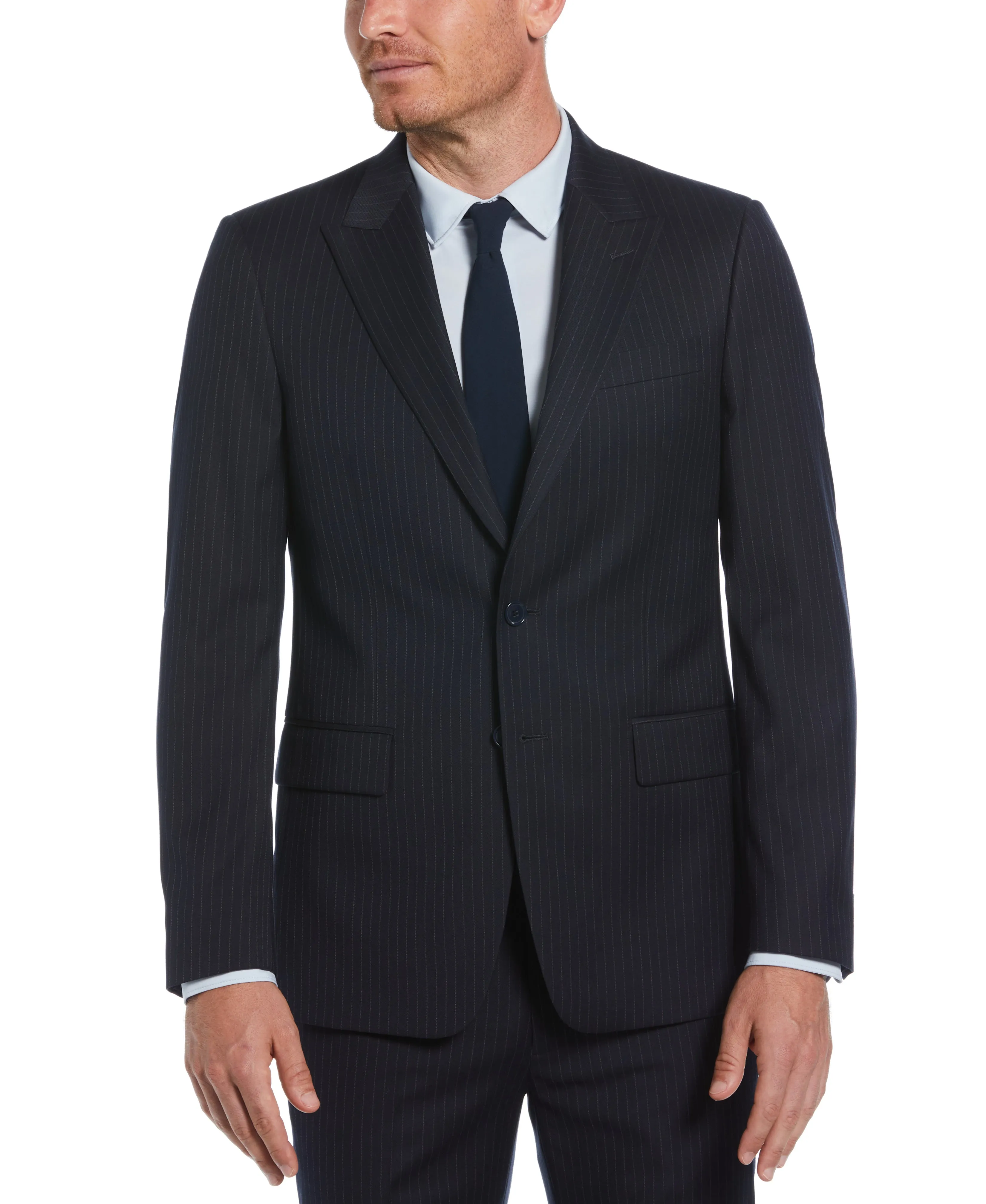 Slim Fit Navy Pinstripe Peak Lapel Suit sold by Perry Ellis product image thumbnail 3