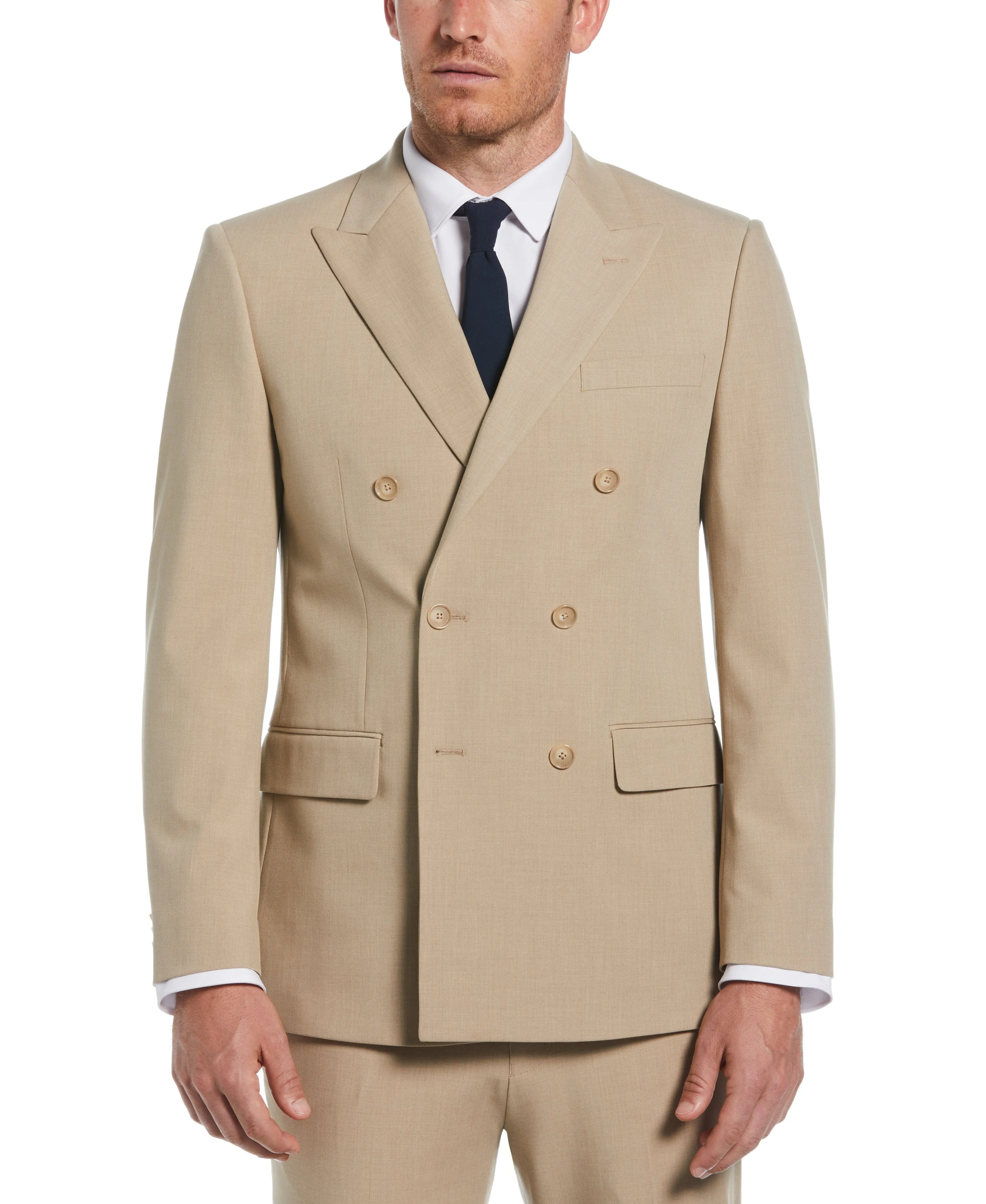 Slim Fit Tan Double Breasted Peak Lapel Suit sold by Perry Ellis product image thumbnail 3