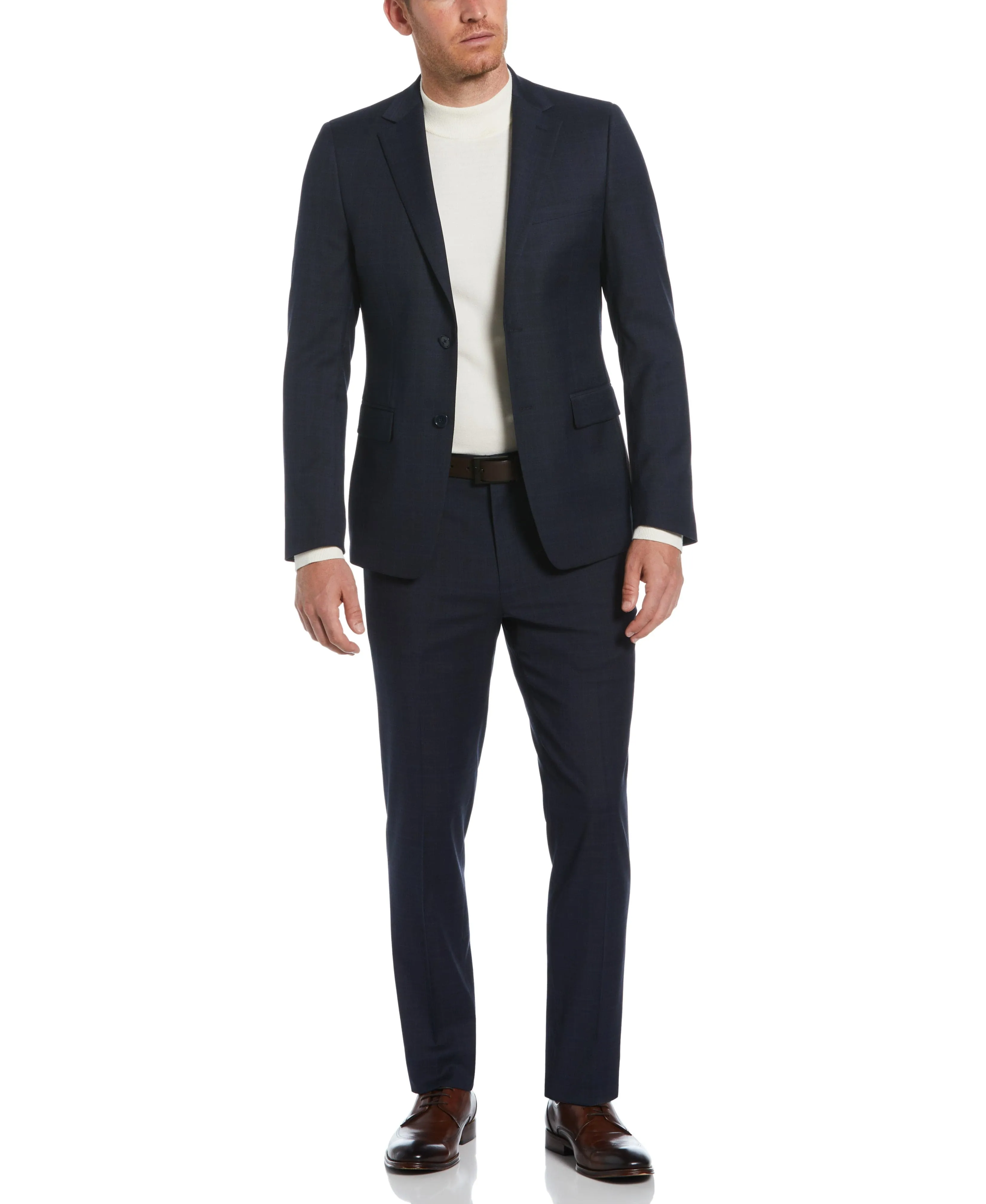 Skinny Fit Blue Plaid Notch Lapel Suit sold by Perry Ellis