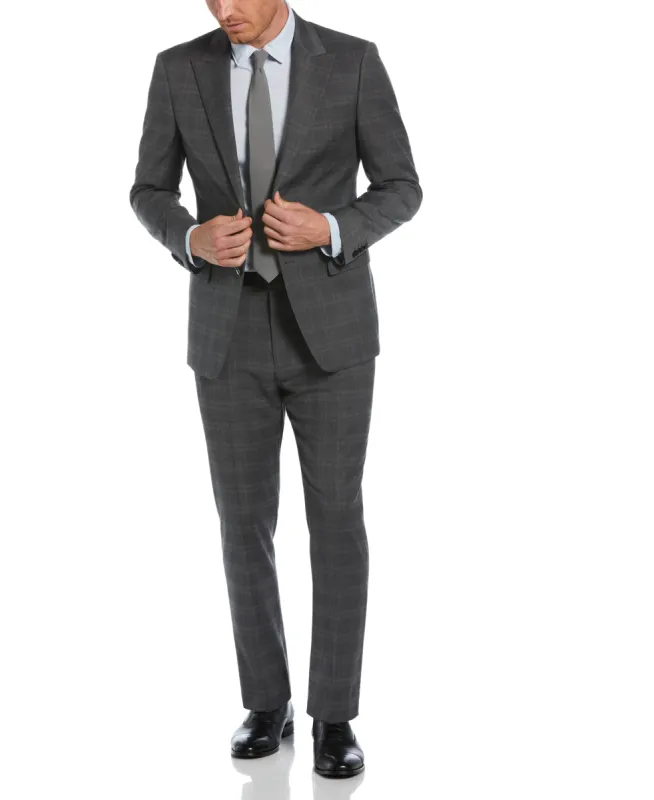 Slim Fit Grey Peak Lapel Deco Plaid Suit sold by Perry Ellis