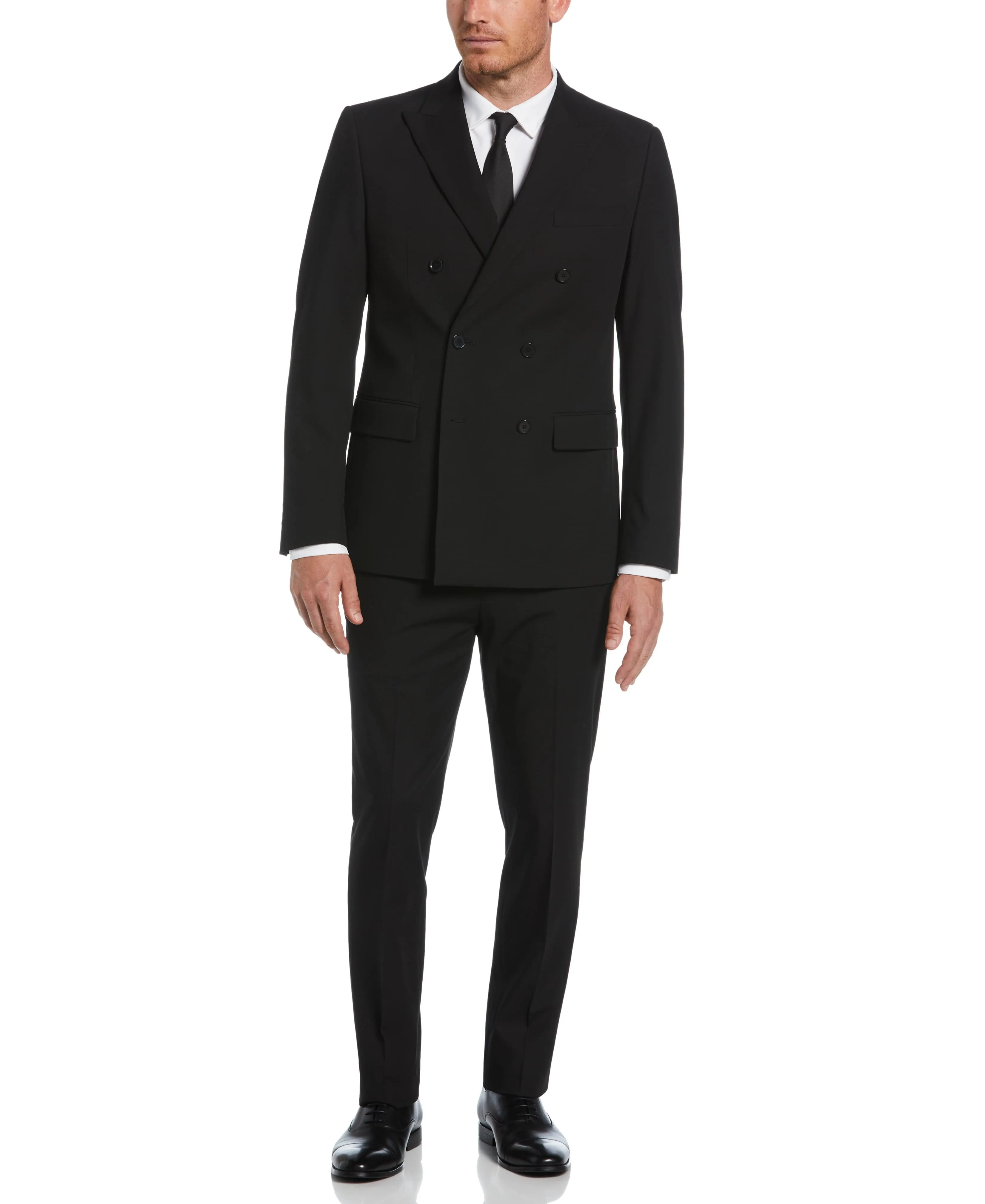 Slim Fit Black Double Breasted Peak Lapel Suit sold by Perry Ellis