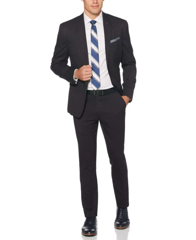 2 Piece Very Slim Fit Charcoal Stripe Suit sold by Perry Ellis