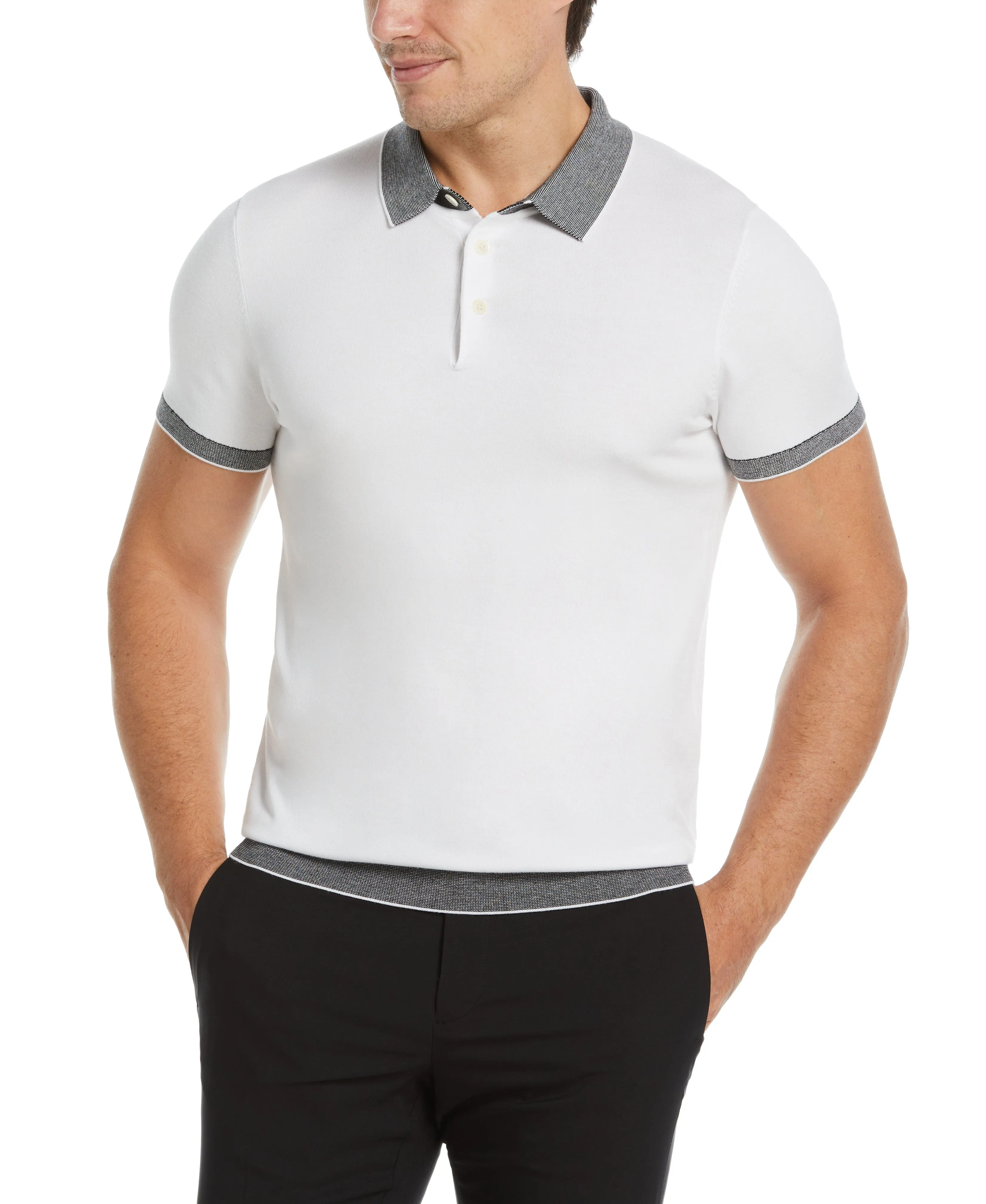 Tech Knit Contrast Sweater Polo sold by Perry Ellis