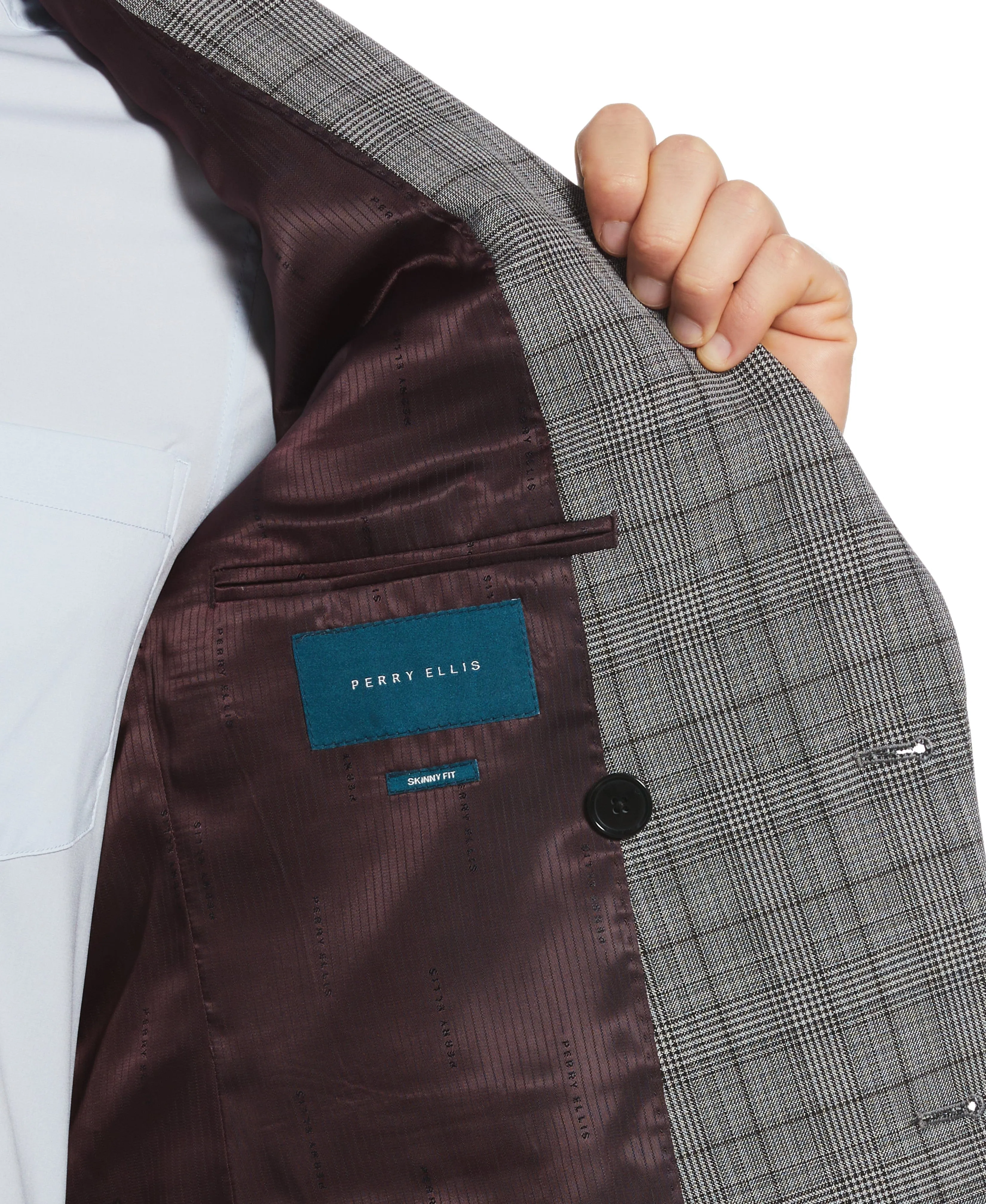 Skinny Fit Double Breasted Notch Collar Plaid Suit Jacket sold by Perry Ellis product image thumbnail 3