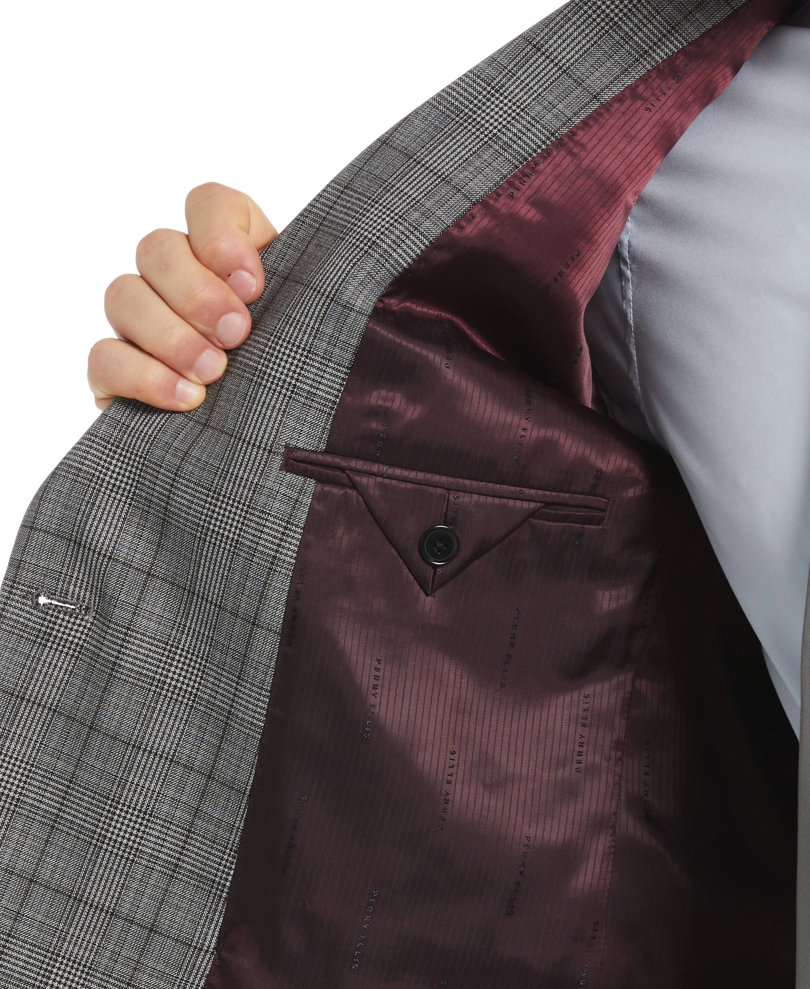 Skinny Fit Double Breasted Notch Collar Plaid Suit Jacket sold by Perry Ellis product image thumbnail 4