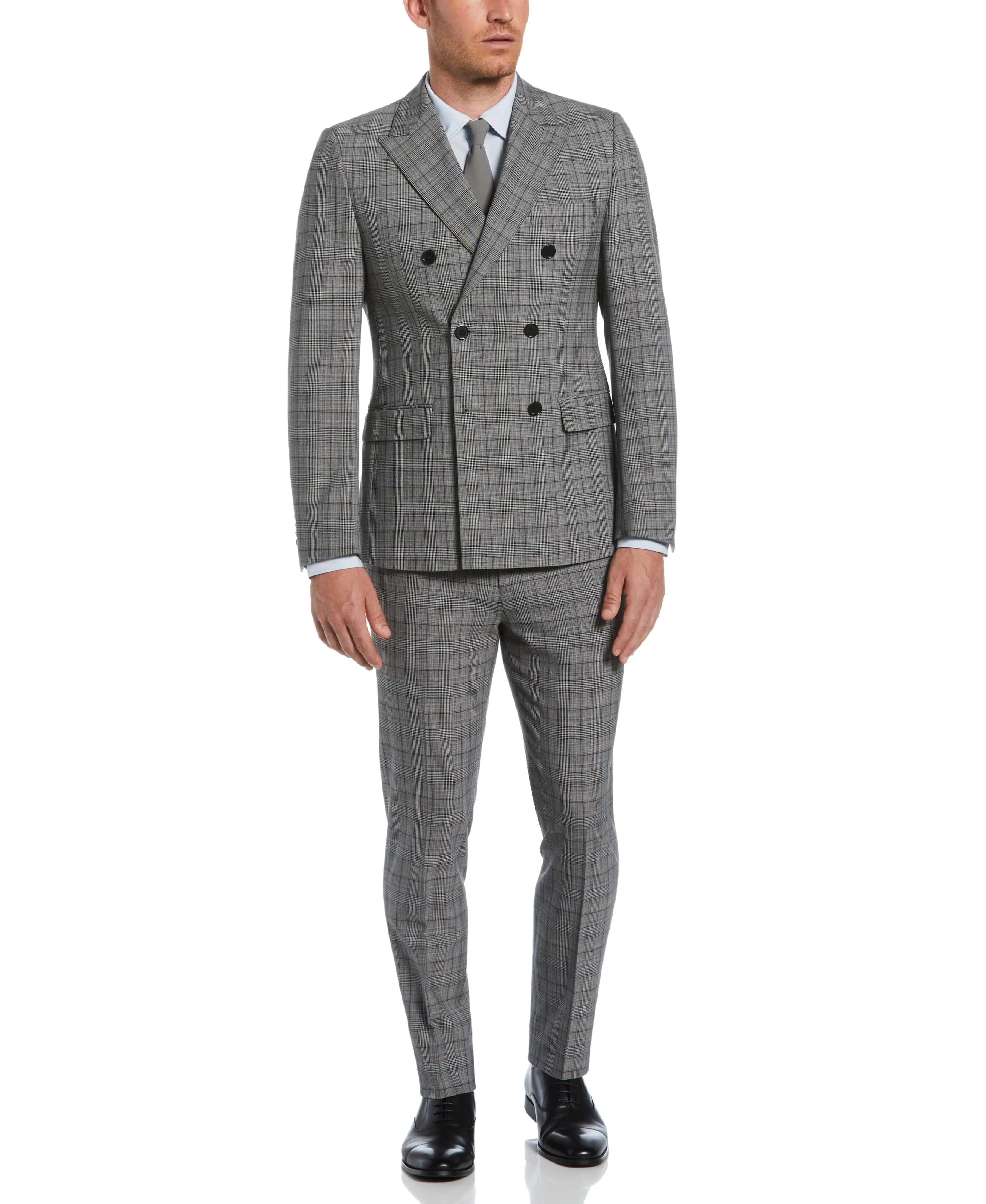 Skinny Fit Double Breasted Notch Collar Plaid Suit Jacket sold by Perry Ellis product image thumbnail 5