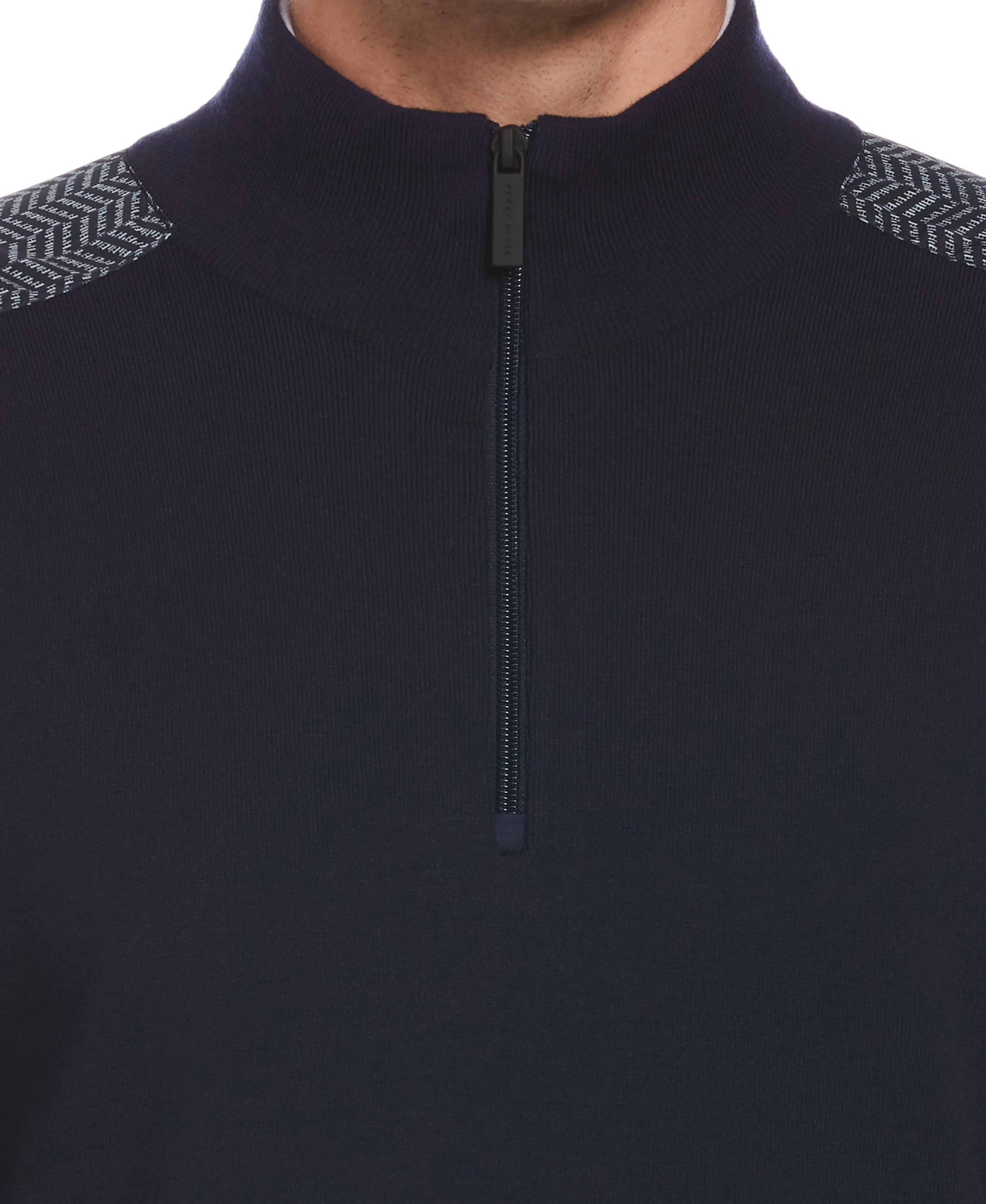 Nylon Pieced Herringbone Print Quarter Zip Sweater sold by Perry Ellis product image thumbnail 3