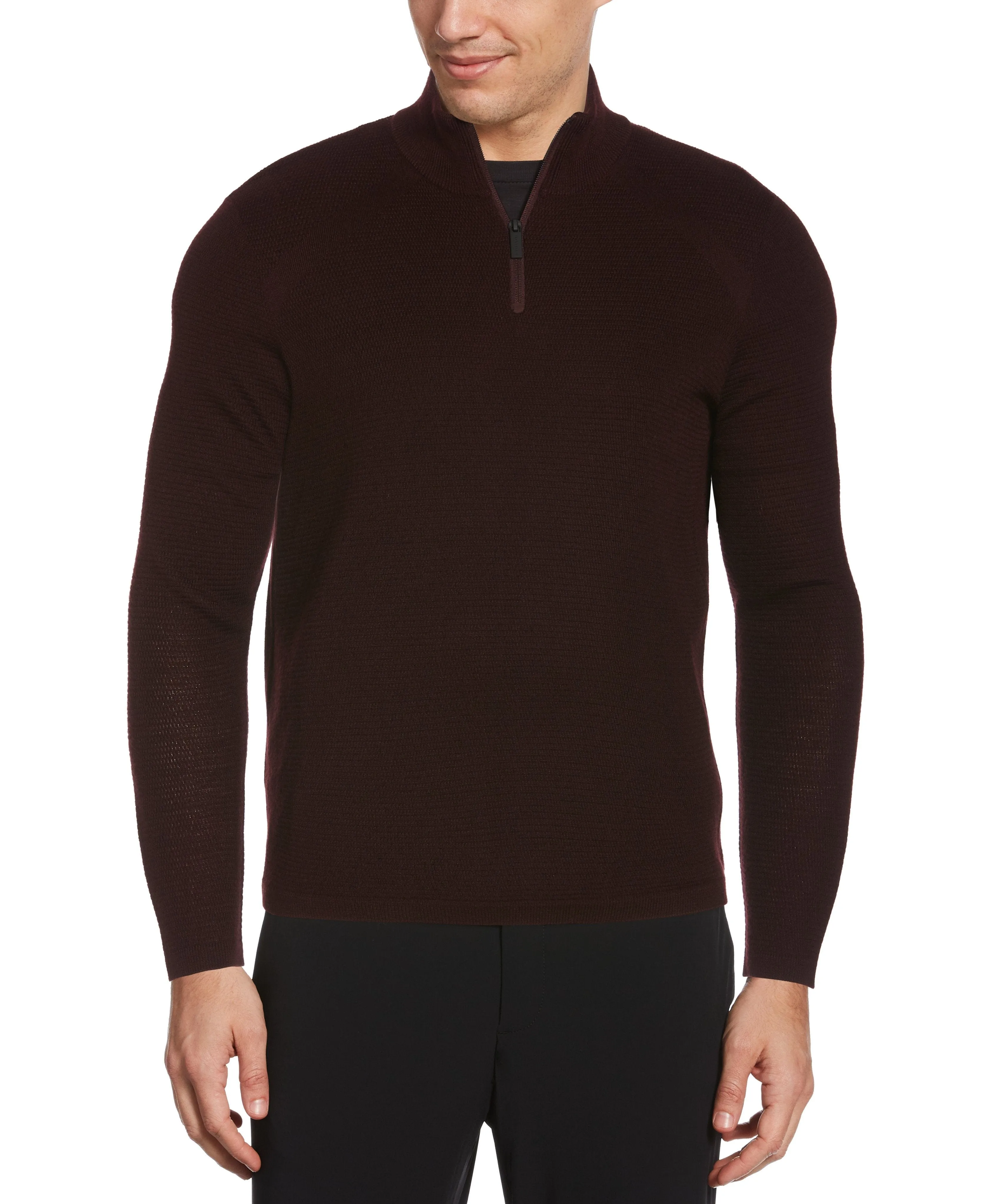 Textured Merino Wool Blend Quarter Zip Sweater sold by Perry Ellis