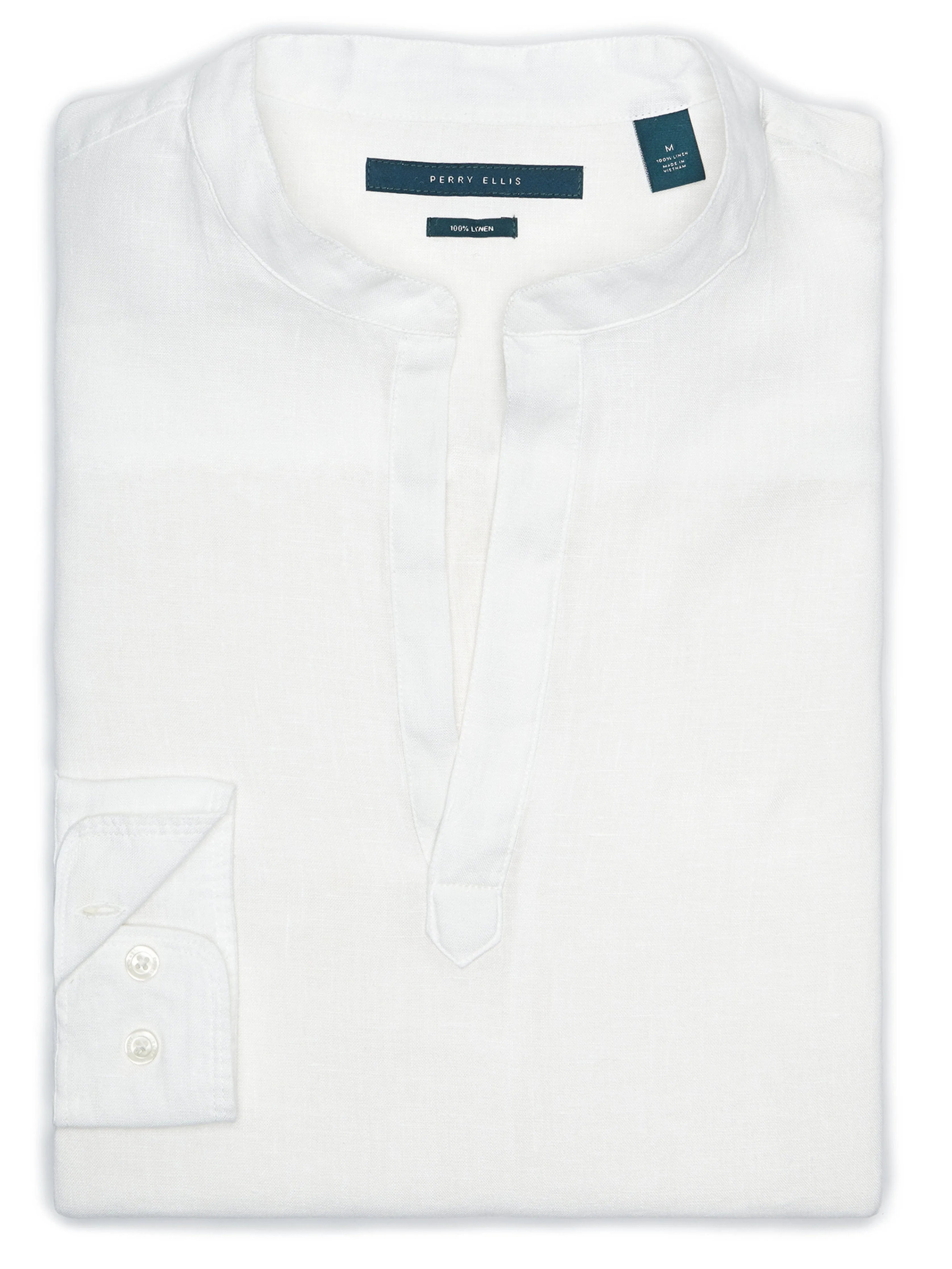 Untucked Linen Solid Popover Shirt sold by Perry Ellis product image thumbnail 3