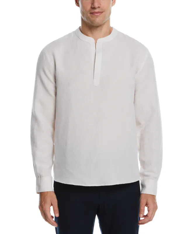 Untucked Linen Blend Banded Collar Popover Shirt sold by Perry Ellis
