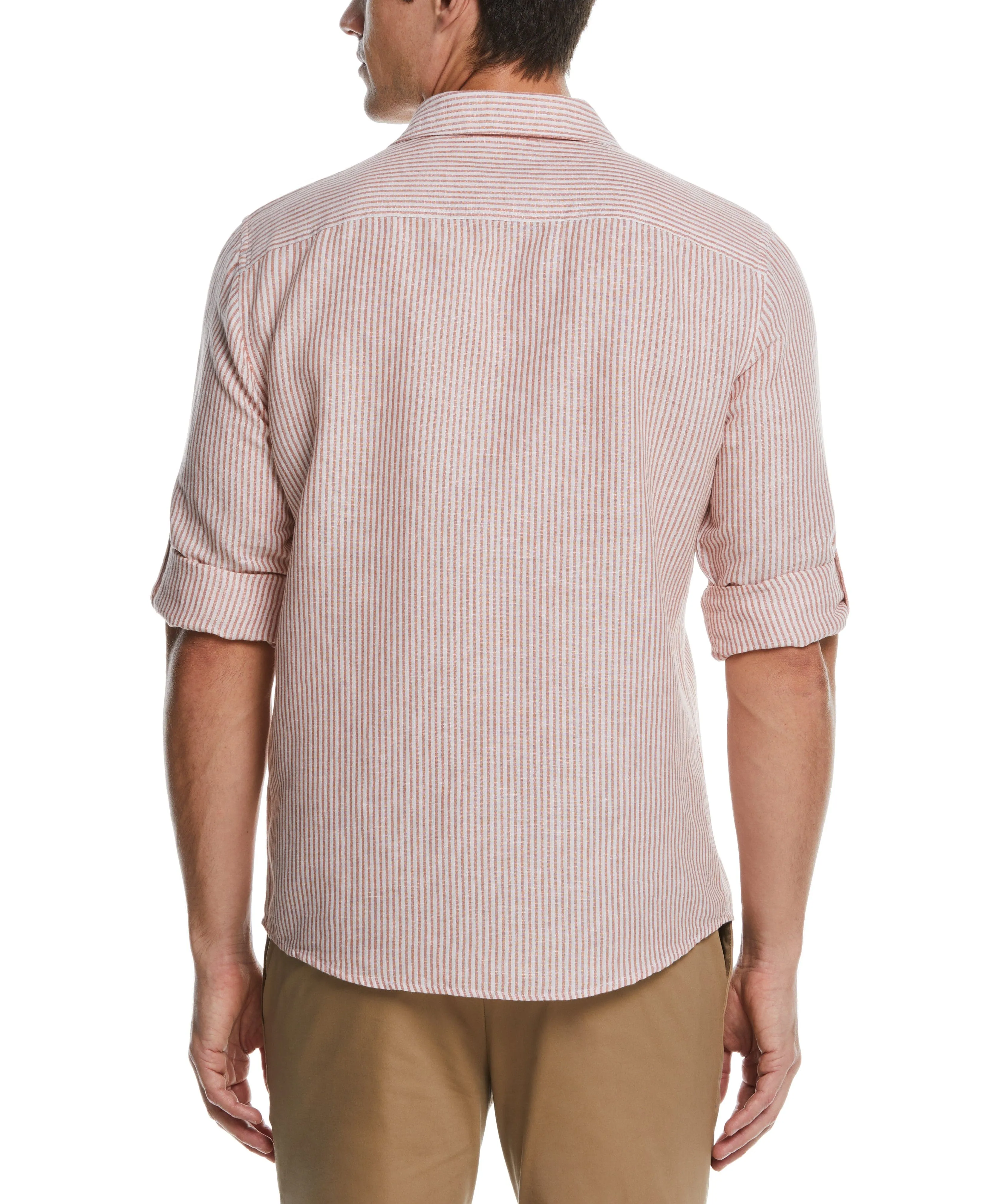 Untucked Roll Sleeve Linen Blend Stripe Shirt sold by Perry Ellis product image thumbnail 2
