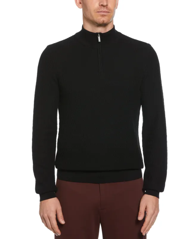 Ribbed Mock Neck Quarter Zip Sweater sold by Perry Ellis