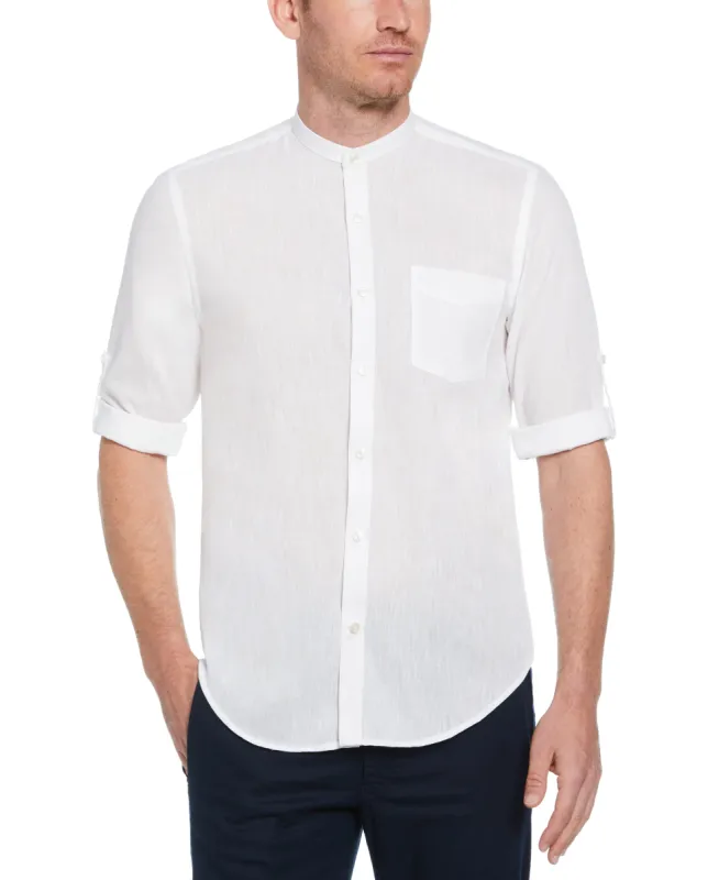 Slim Fit Banded Collar Rolled Sleeve Shirt sold by Perry Ellis