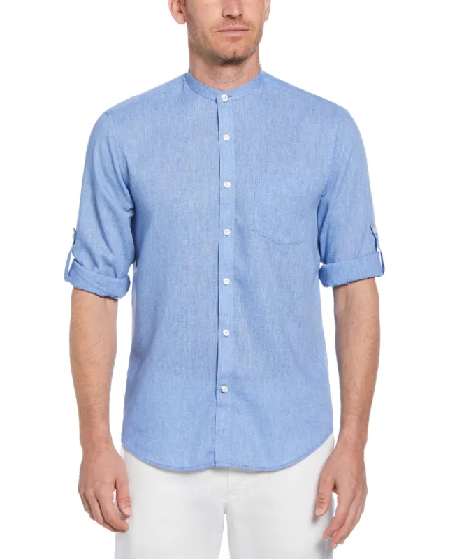 Slim Fit Banded Collar Rolled Sleeve Shirt sold by Perry Ellis