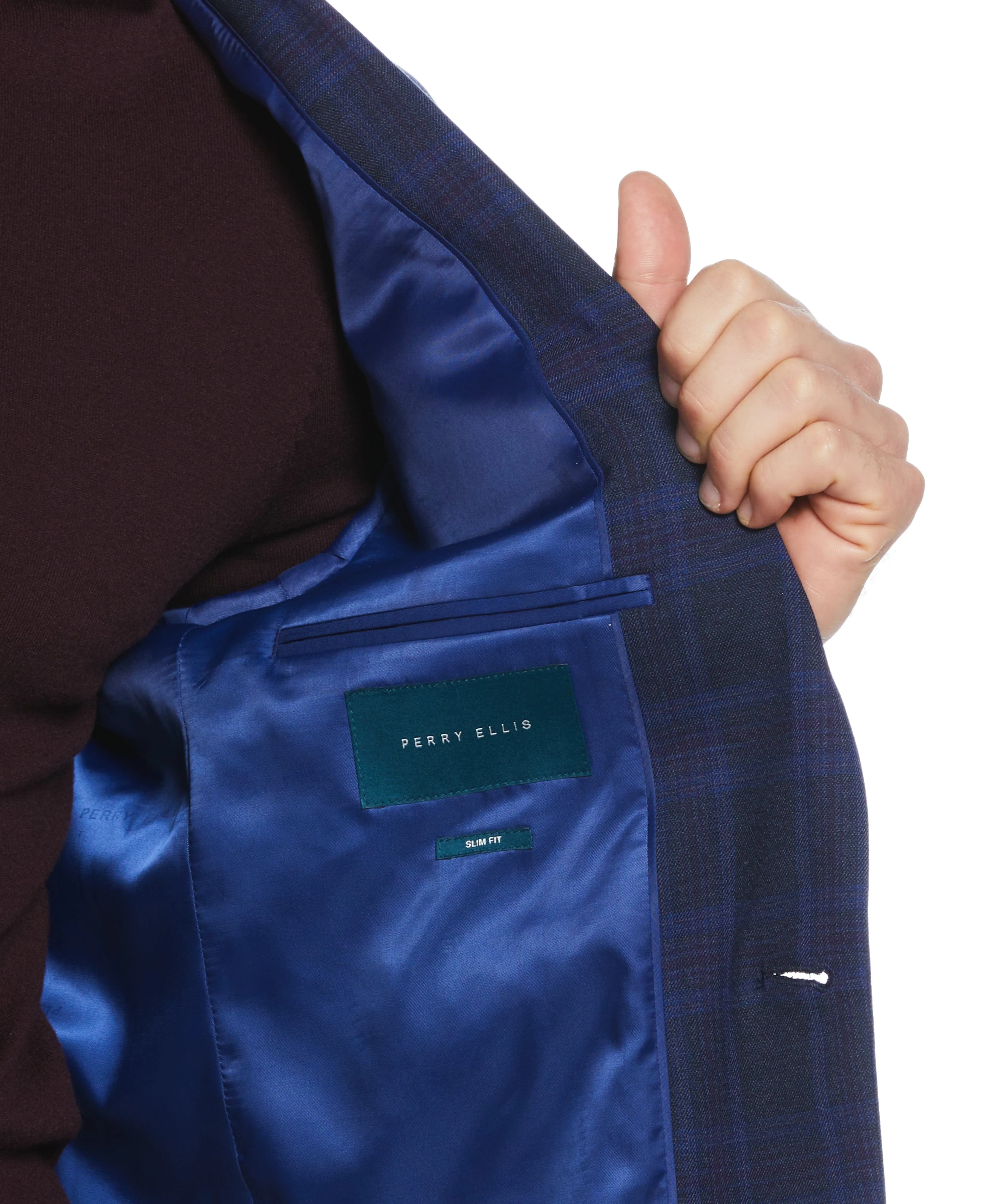 Slim Fit Notch Lapel Shadow Plaid Sport Coat sold by Perry Ellis product image thumbnail 3