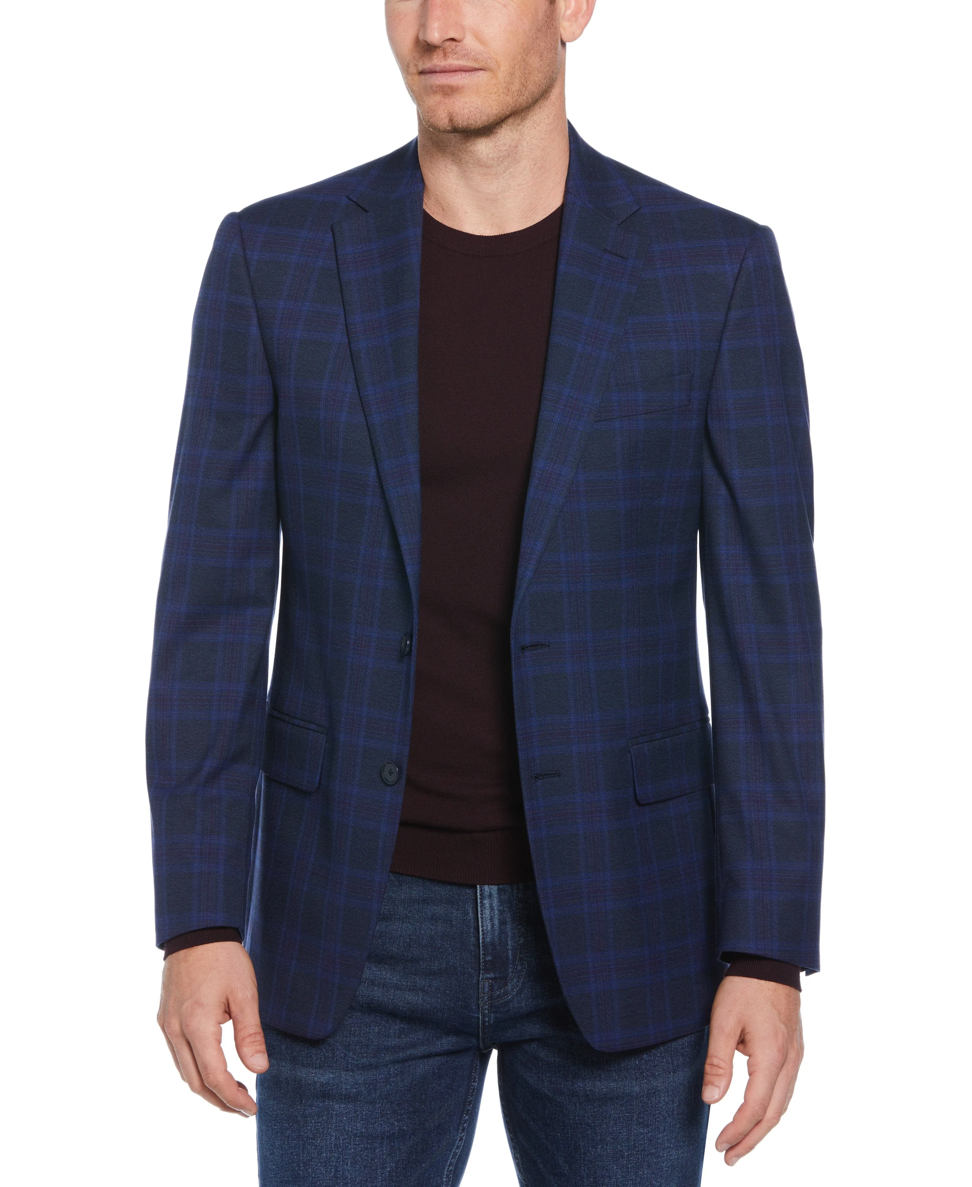 Slim Fit Notch Lapel Shadow Plaid Sport Coat sold by Perry Ellis