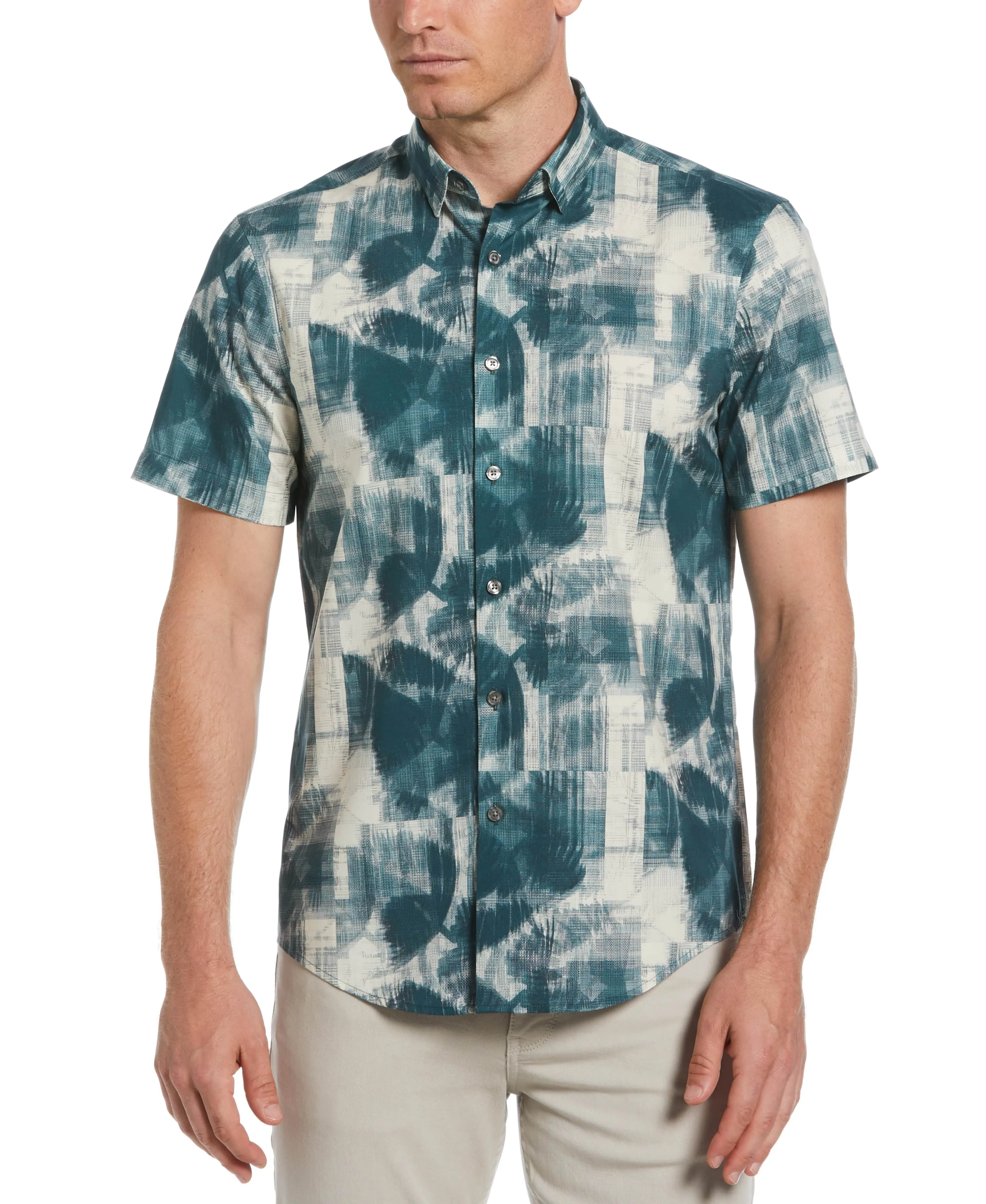 Tua X Perry Ellis Collaboration Palm Print Textured Shirt sold by Perry Ellis