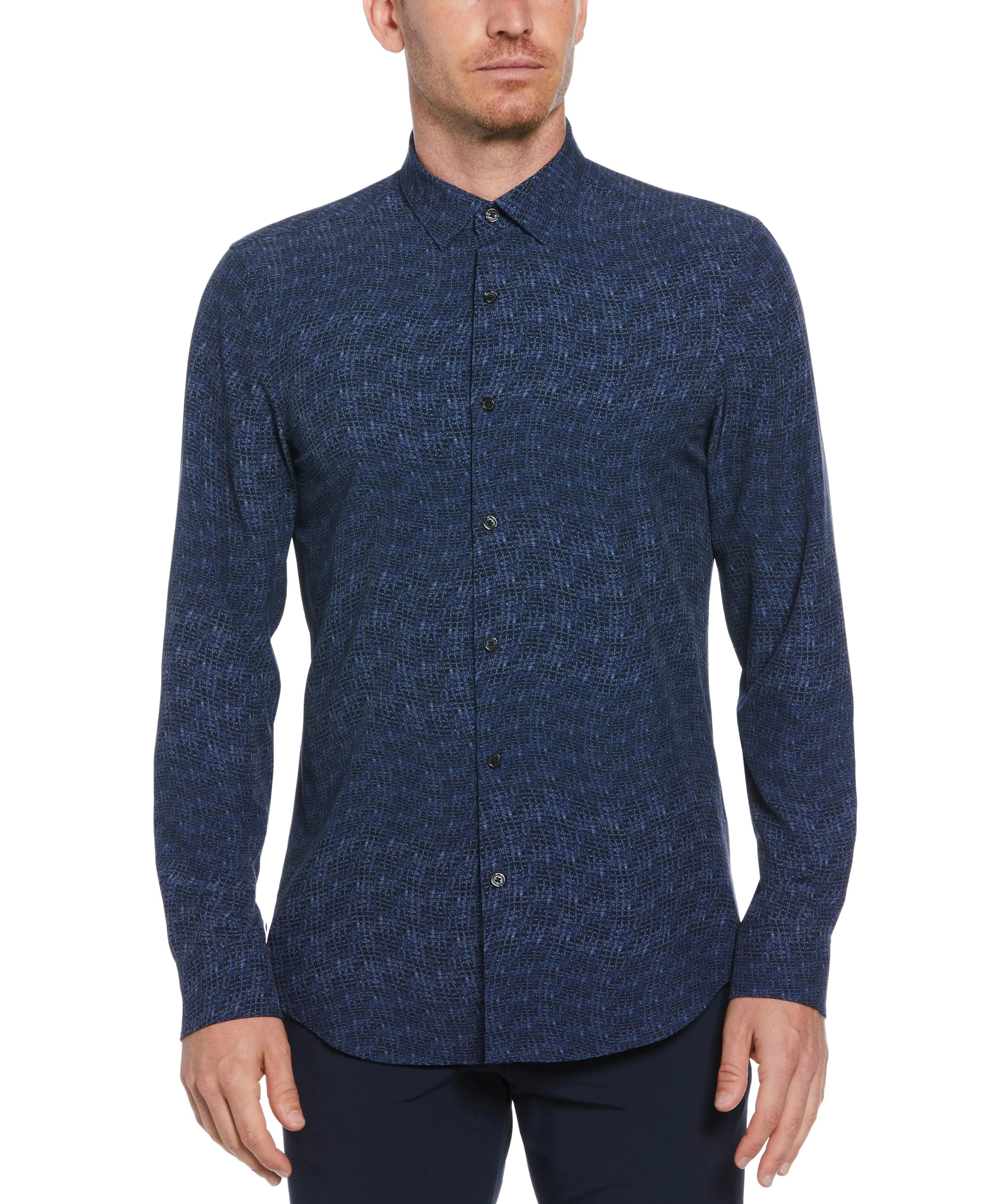 Tua X Perry Ellis Collaboration Textured Wavy Print Shirt sold by Perry Ellis