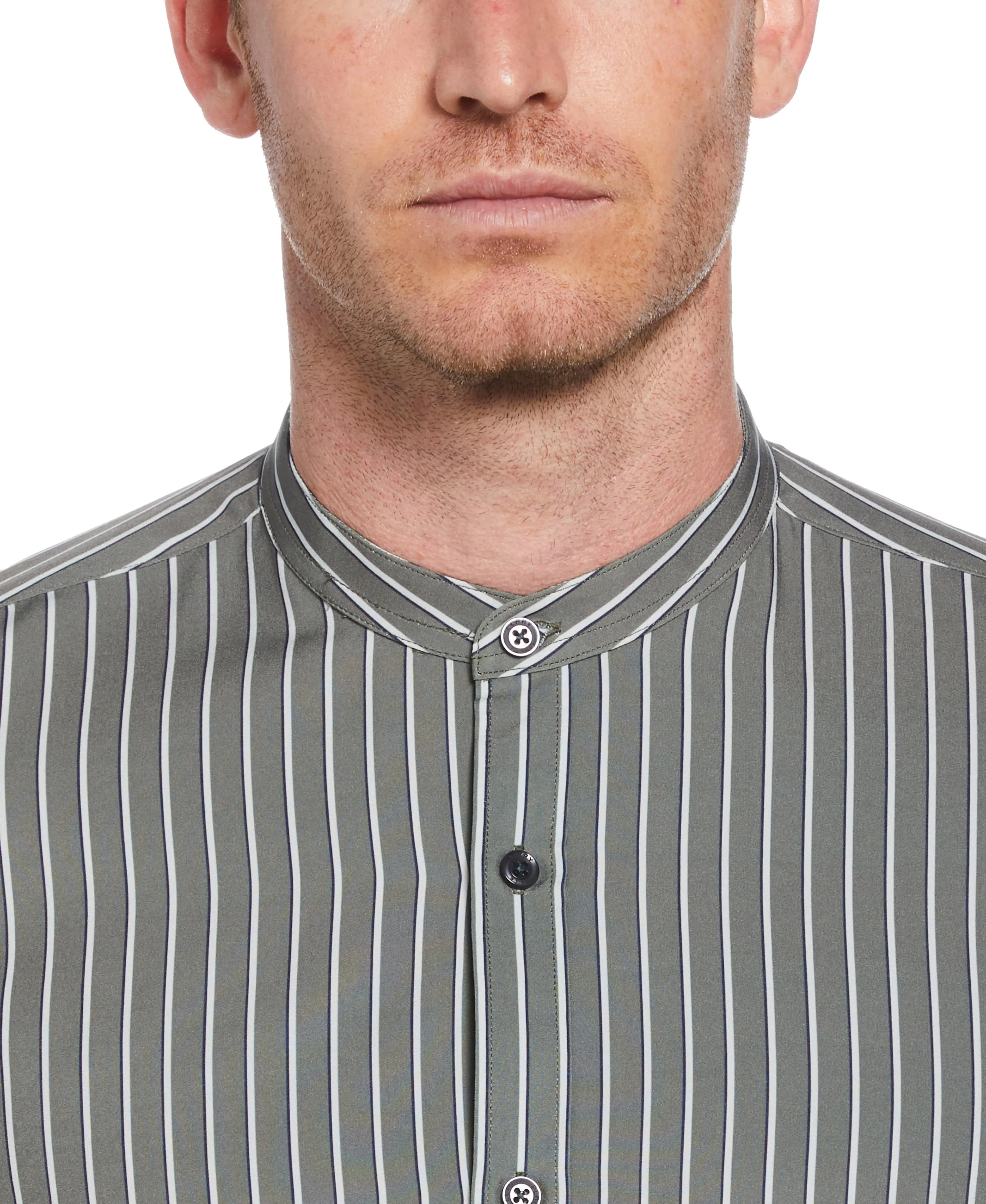 Slim Fit Band Collar Tri-Stripe Shirt sold by Perry Ellis product image thumbnail 3