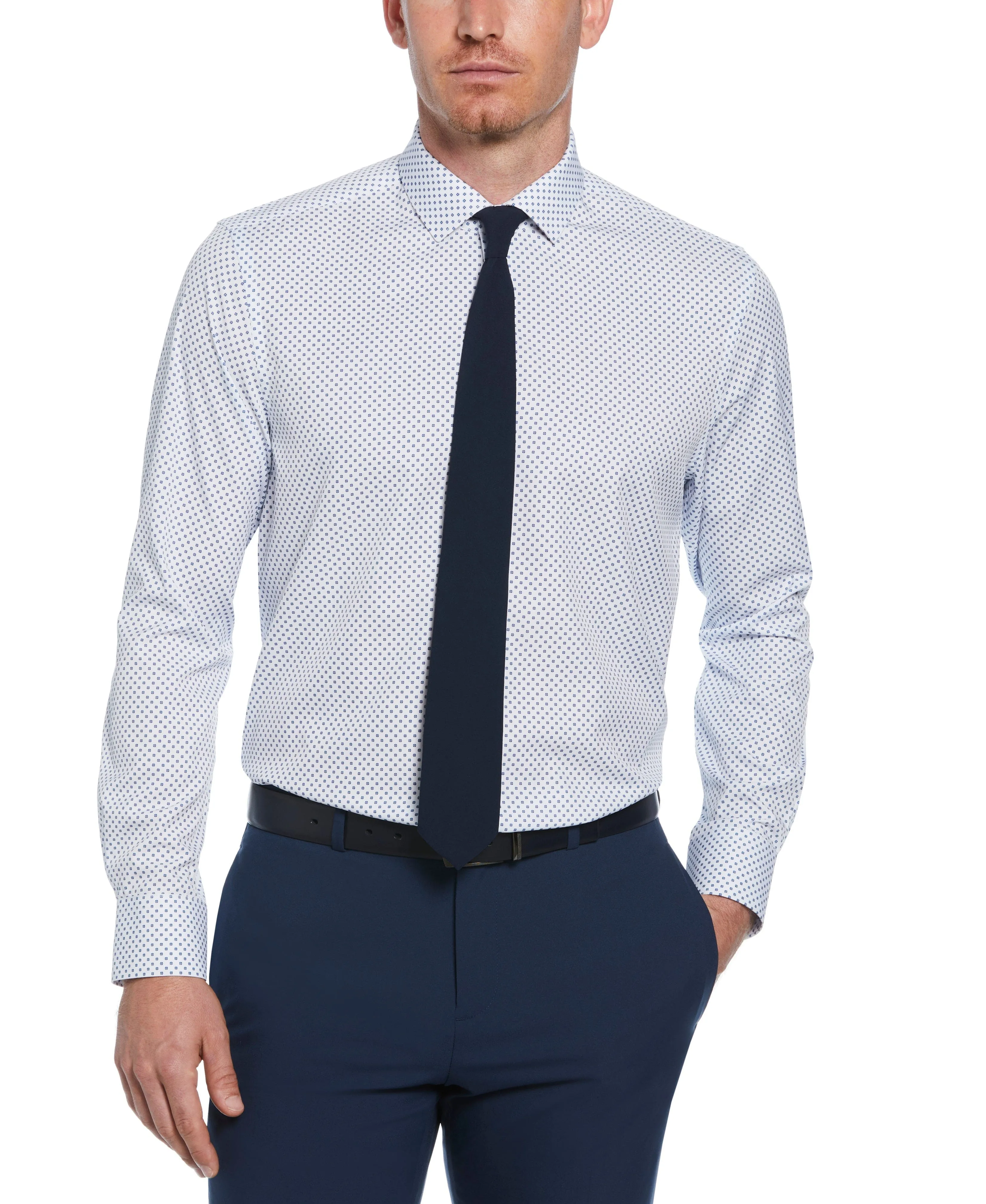 Slim Fit Stretch Button-Down Circle Print Dress Shirt sold by Perry Ellis