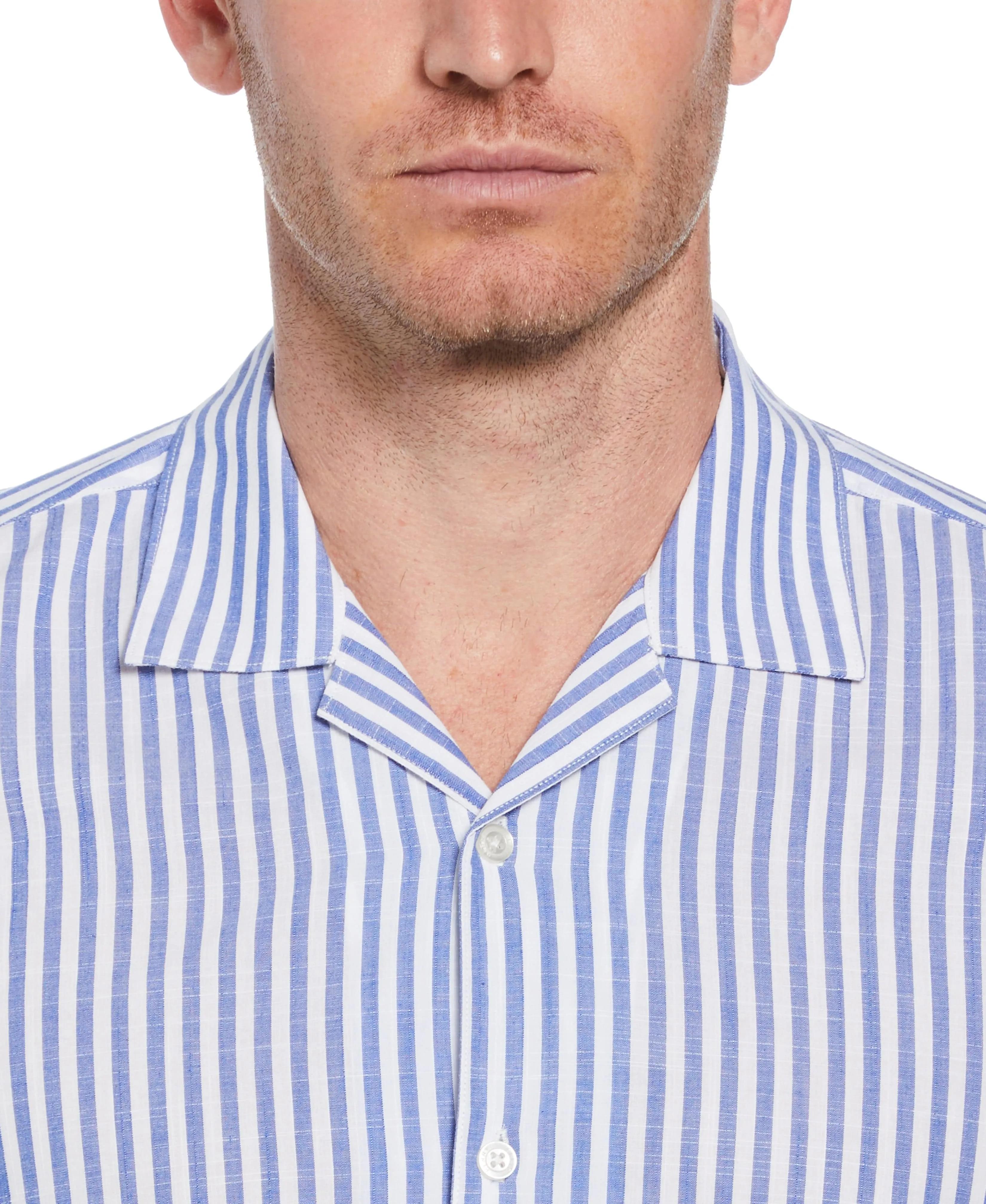 Slim Fit Linen-Like Thin Stripe Print Shirt sold by Perry Ellis product image thumbnail 3
