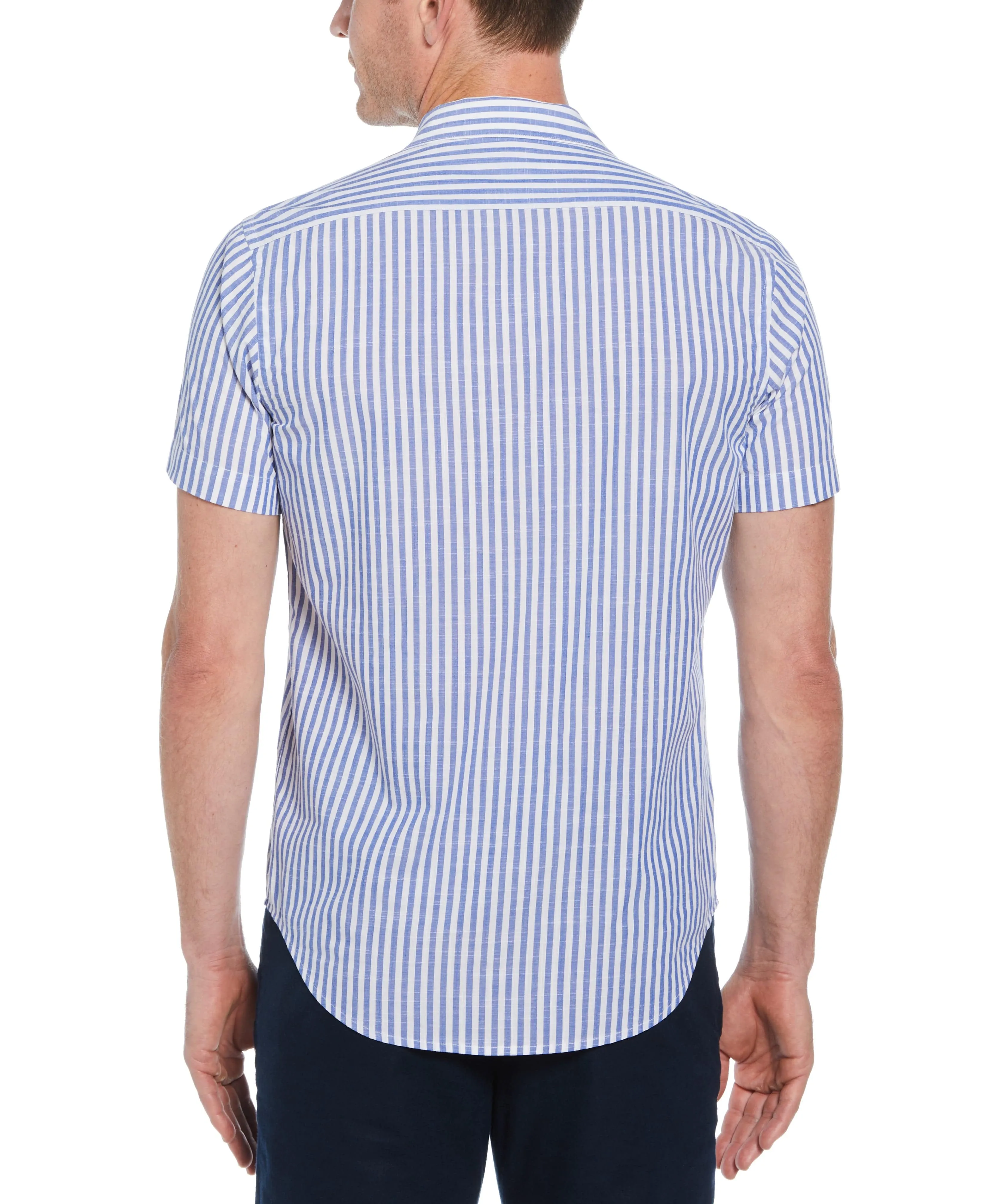Slim Fit Linen-Like Thin Stripe Print Shirt sold by Perry Ellis product image thumbnail 2