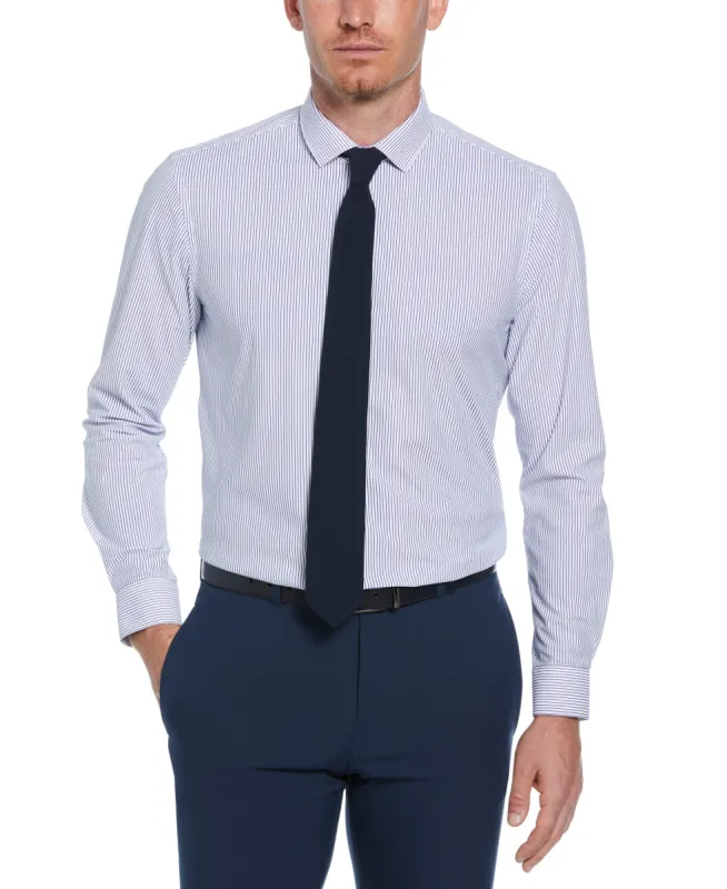 Slim Fit Knit Navy and White Thin Stripe Dress Shirt sold by Perry Ellis