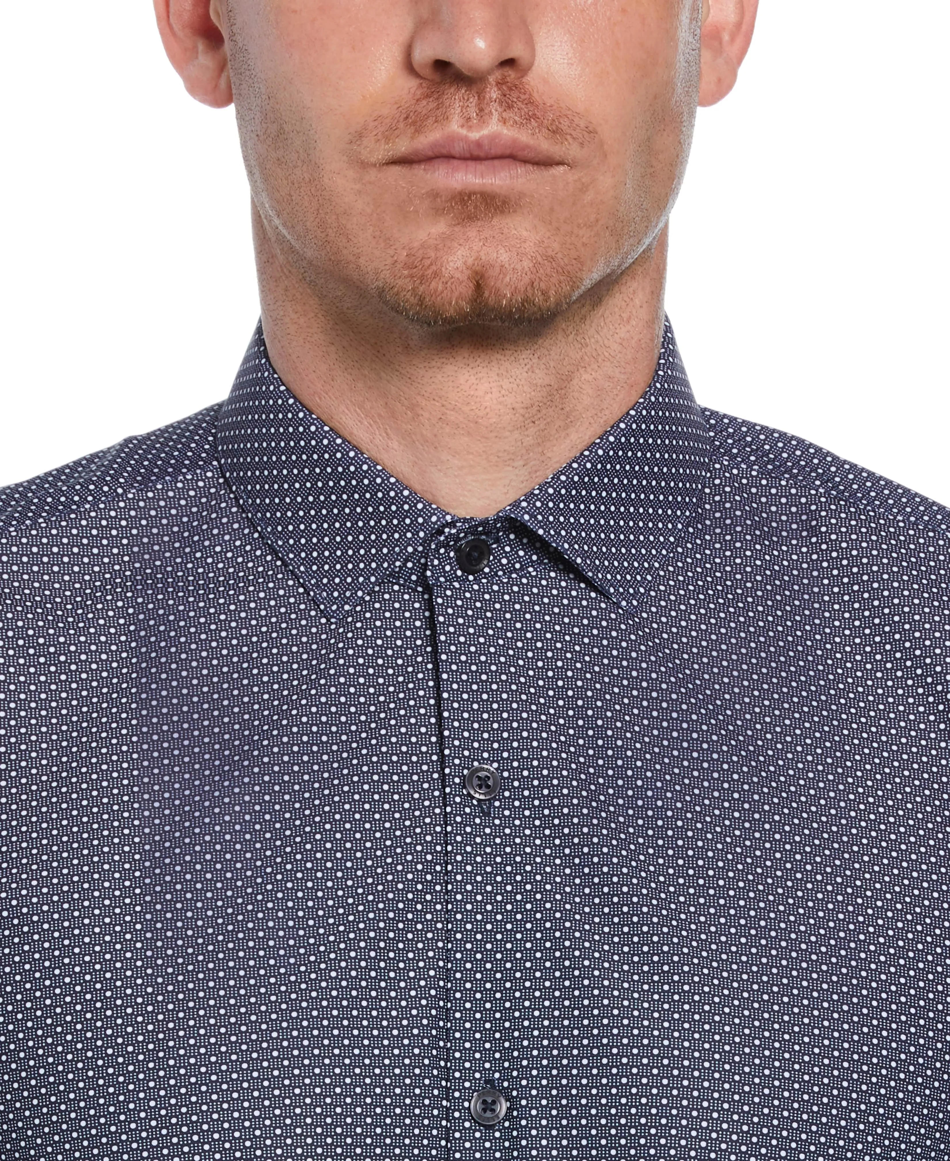 Slim Fit Knit Black and White Dot Dress Shirt sold by Perry Ellis product image thumbnail 3