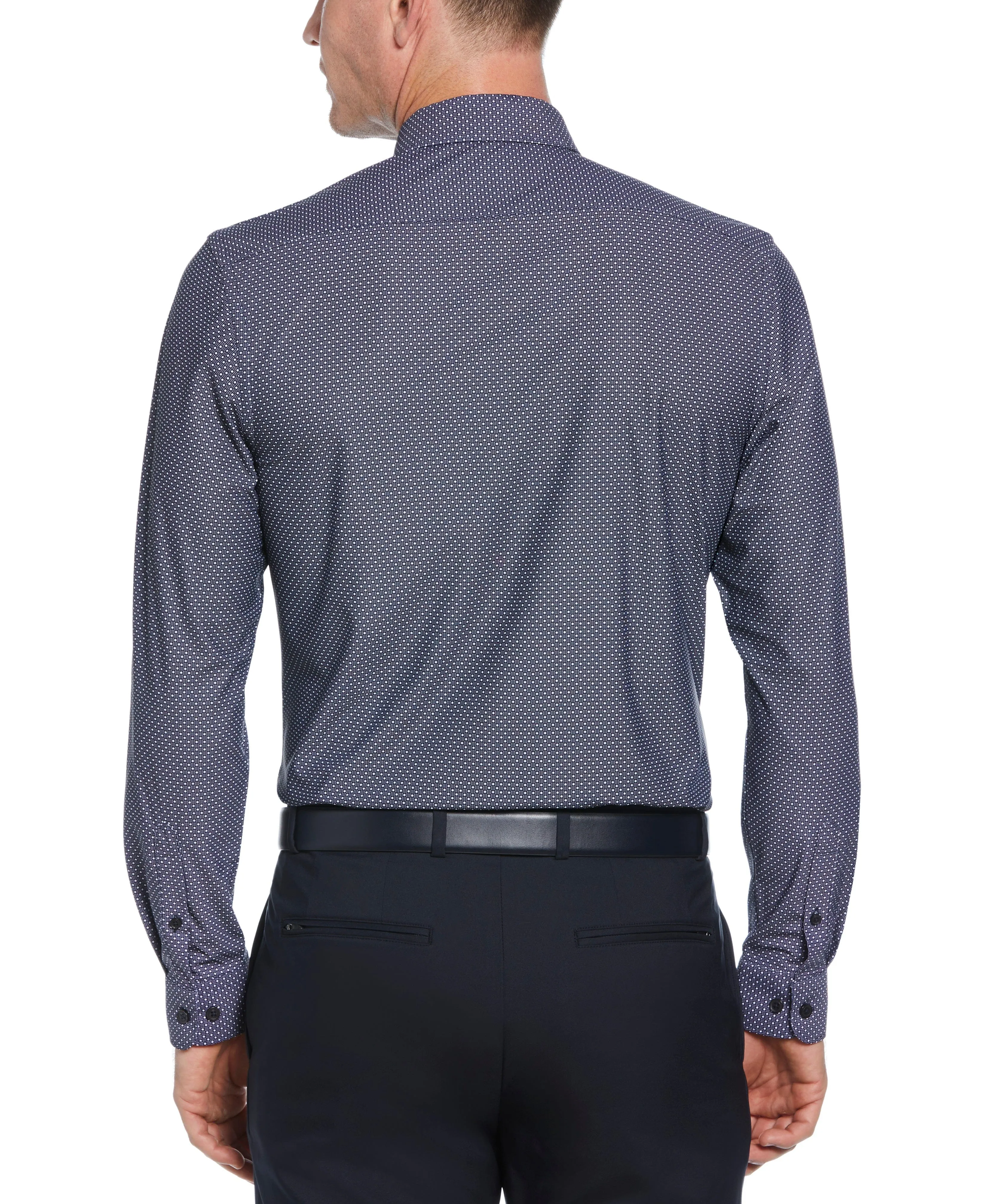 Slim Fit Knit Black and White Dot Dress Shirt sold by Perry Ellis product image thumbnail 2