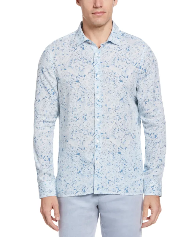 Untucked Road Map Print Shirt made by Perry Ellis