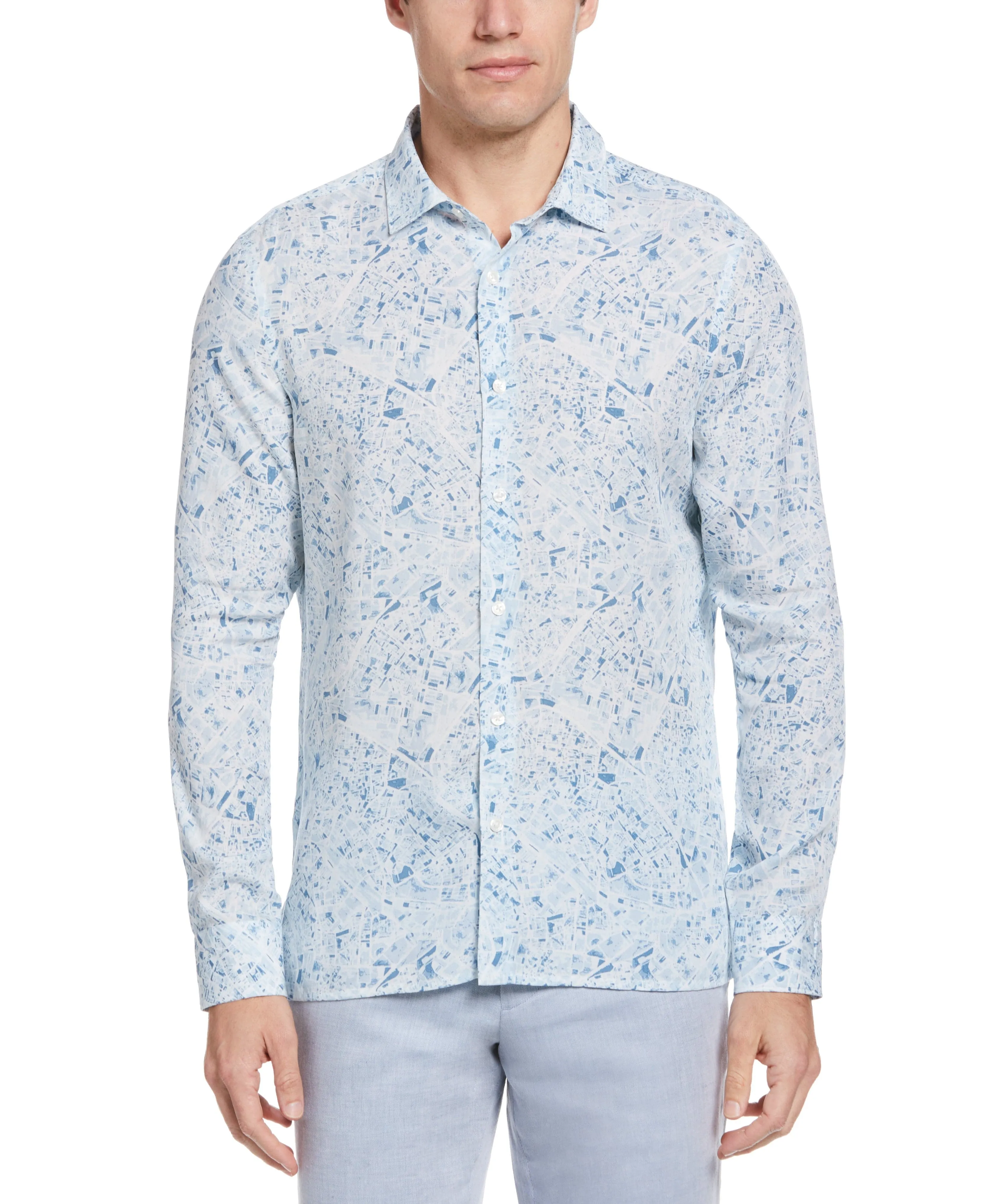 Untucked Road Map Print Shirt sold by Perry Ellis