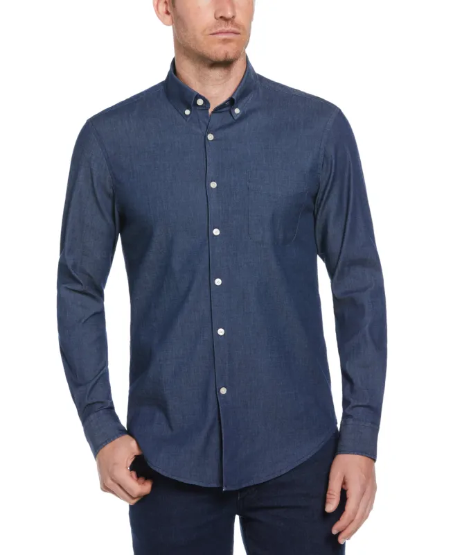 Slim Fit Denim-Like Button Down Woven Shirt sold by Perry Ellis