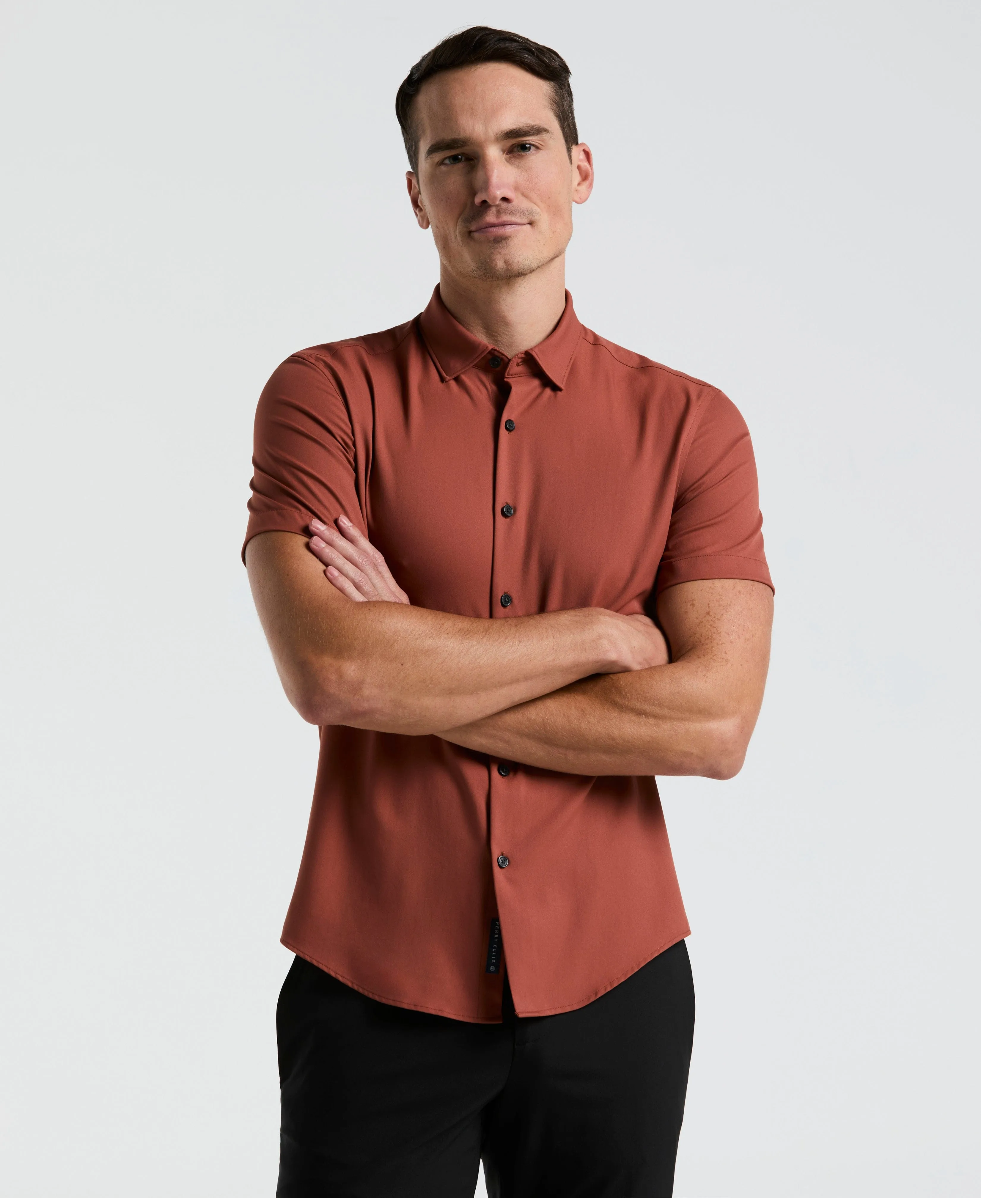 Slim Fit Total Stretch Solid Shirt sold by Perry Ellis