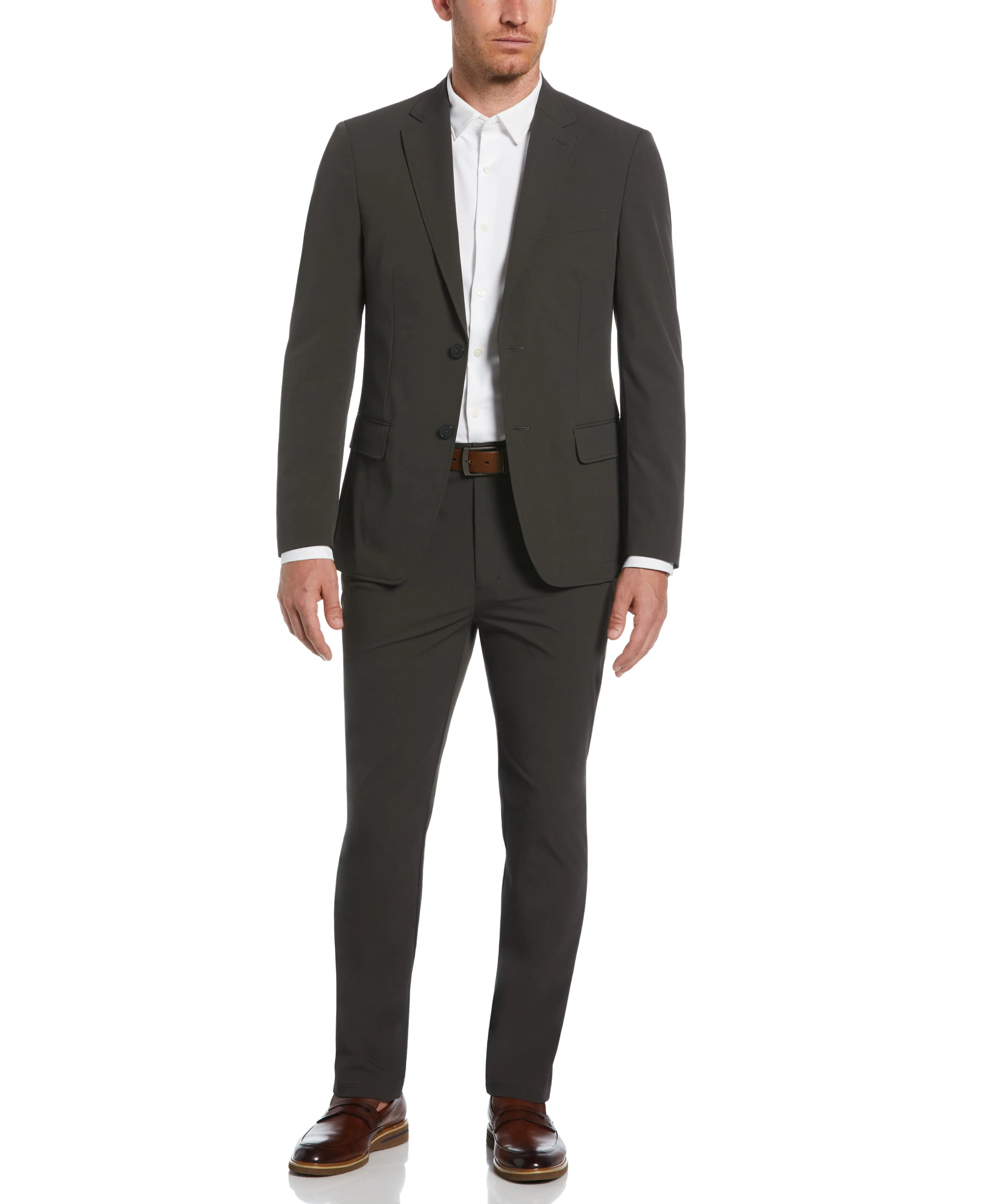 Slim Fit Olive Tech 2.0 Suit sold by Perry Ellis