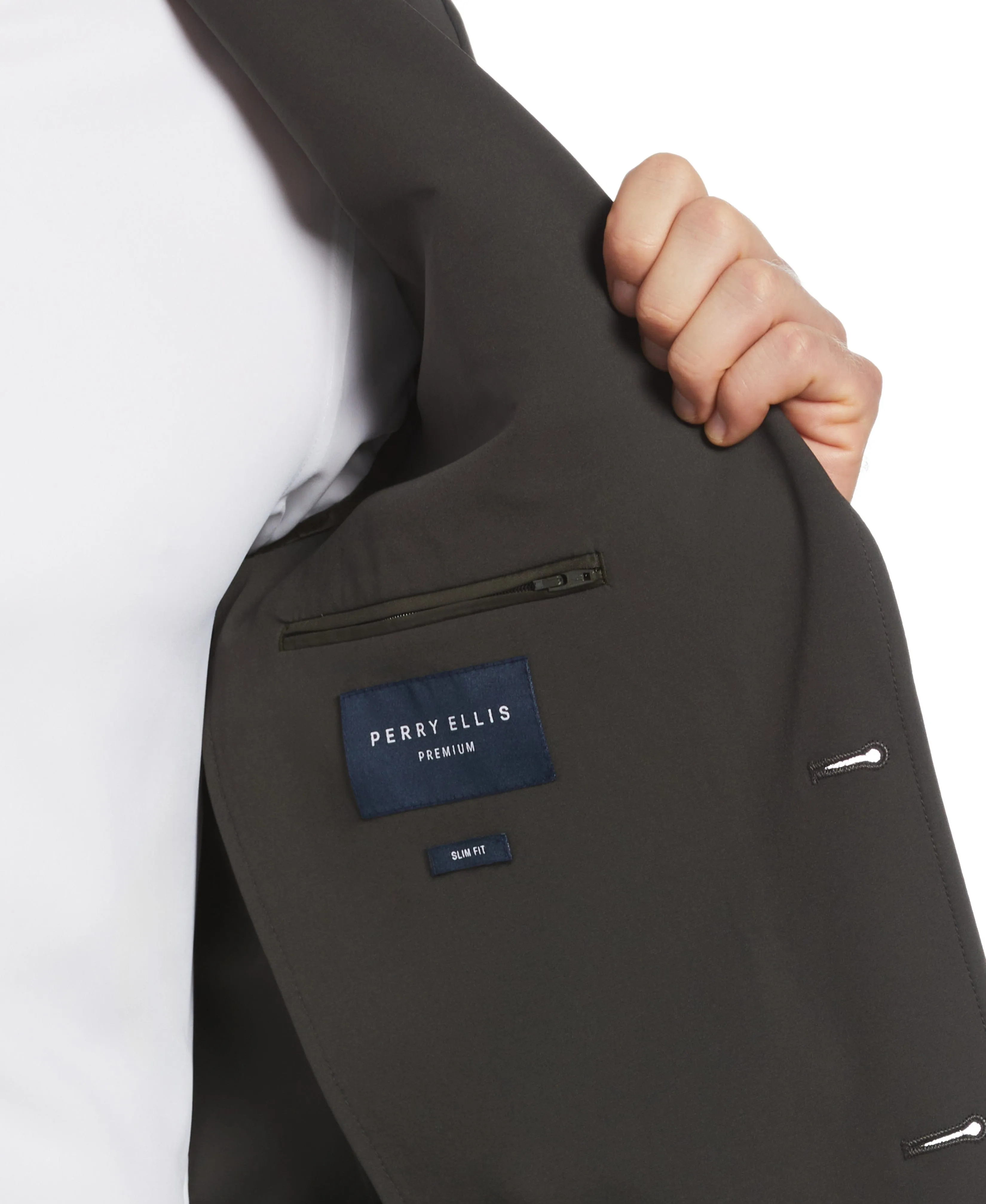 Slim Fit Olive Tech 2.0 Suit sold by Perry Ellis product image thumbnail 5