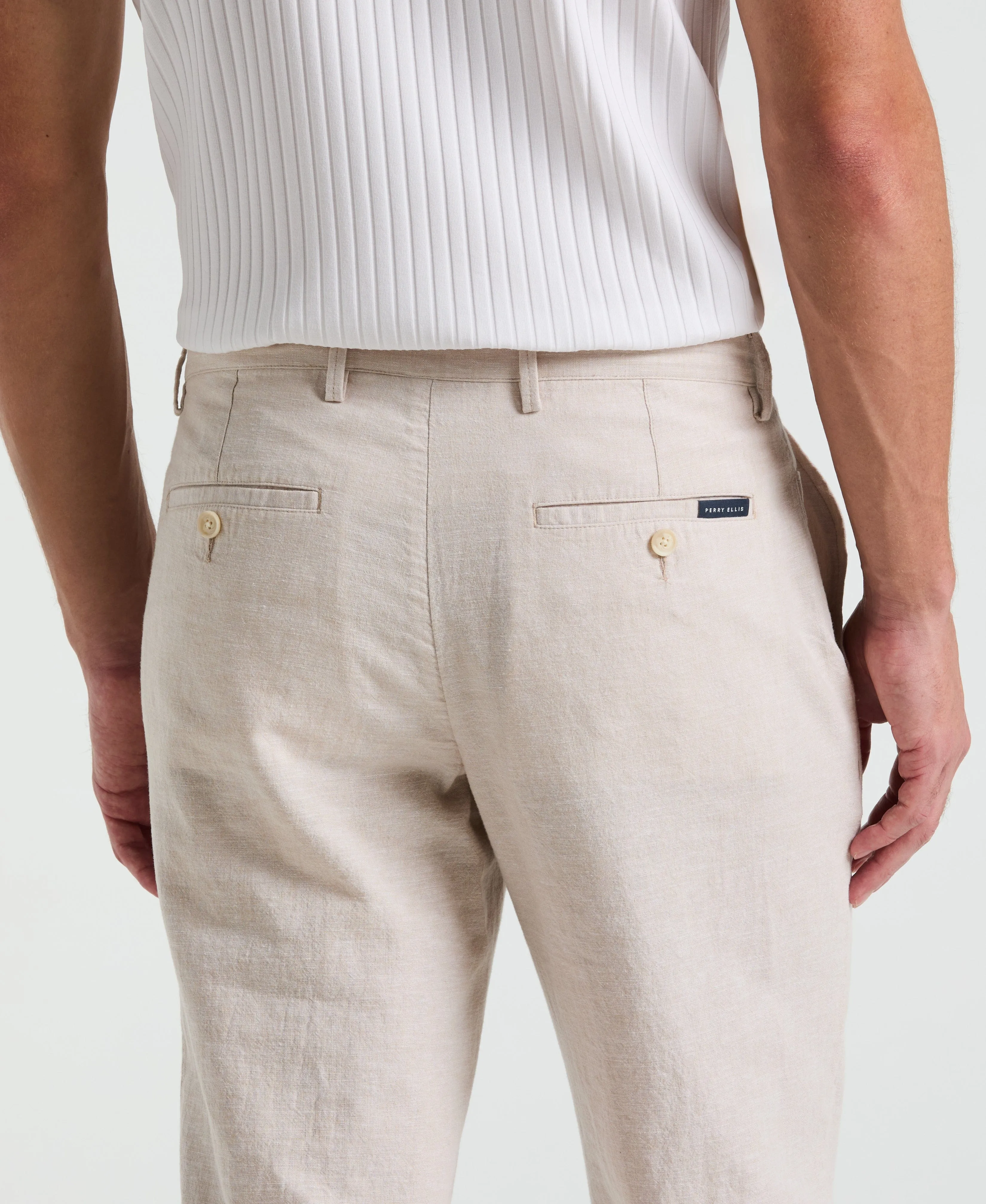 Slim Fit Flat Front Linen Blend Chino Pant sold by Perry Ellis product image thumbnail 3