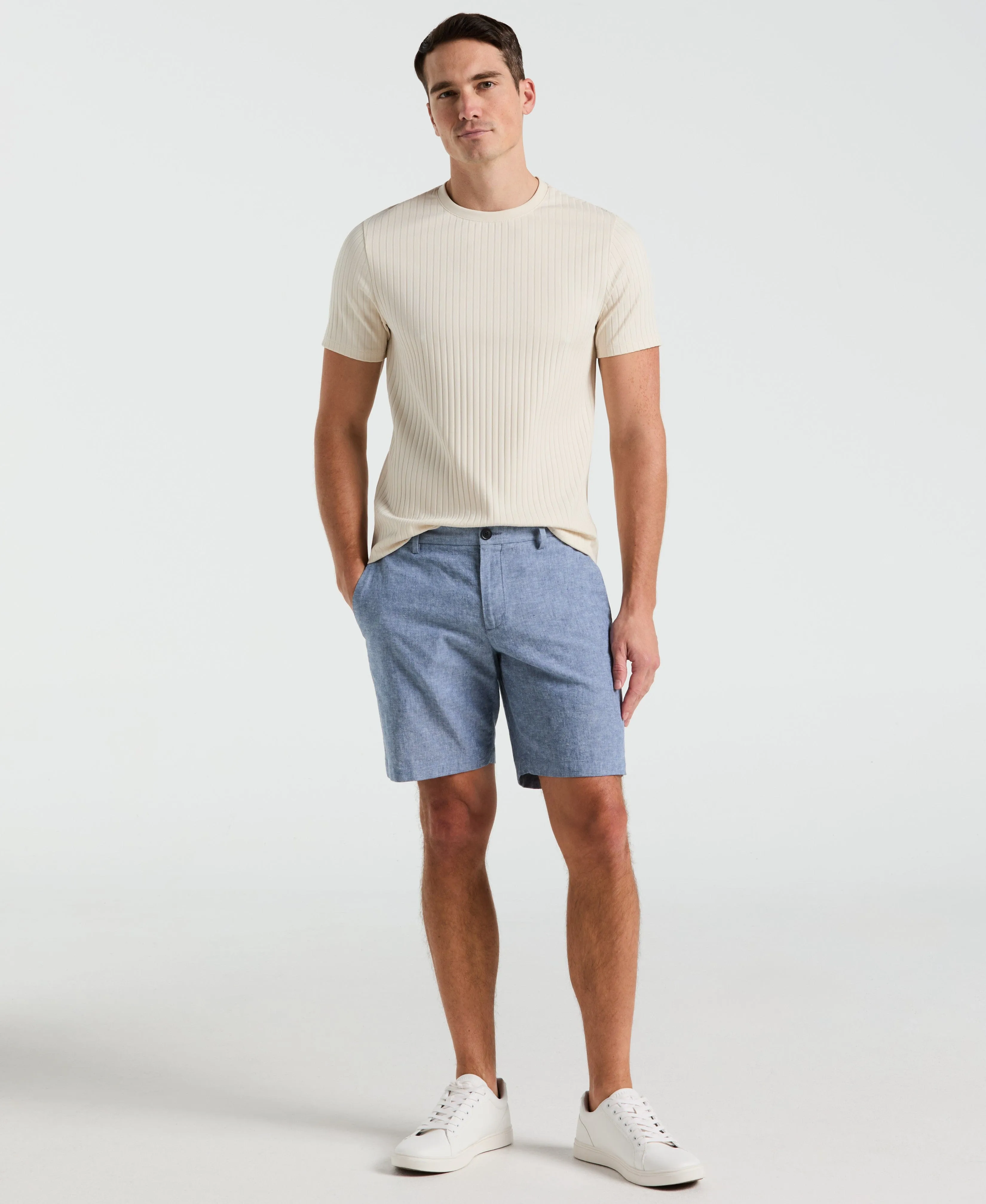 8" Flat Front Linen Cotton Short sold by Perry Ellis