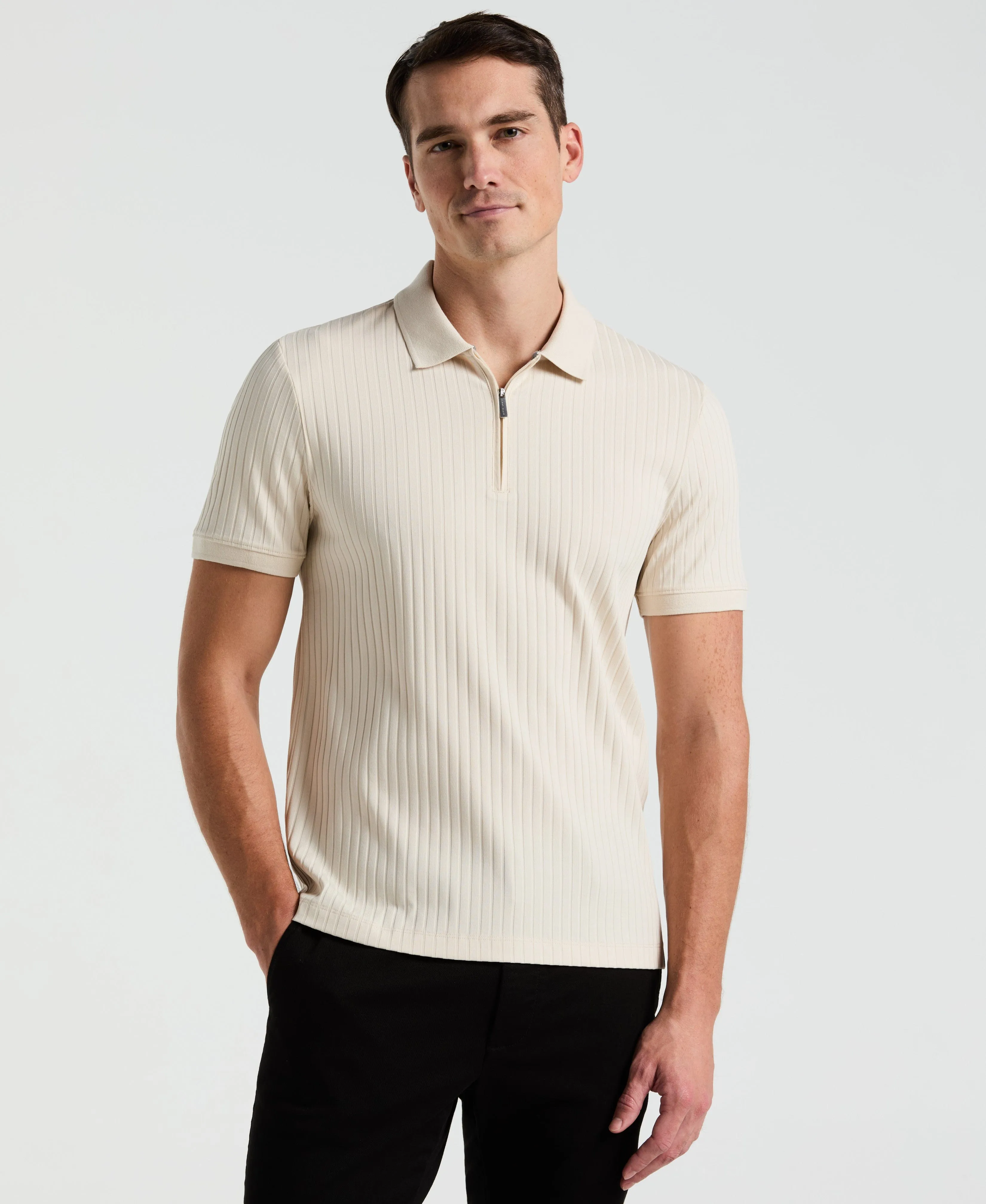Ribbed Quarter Zip Polo sold by Perry Ellis