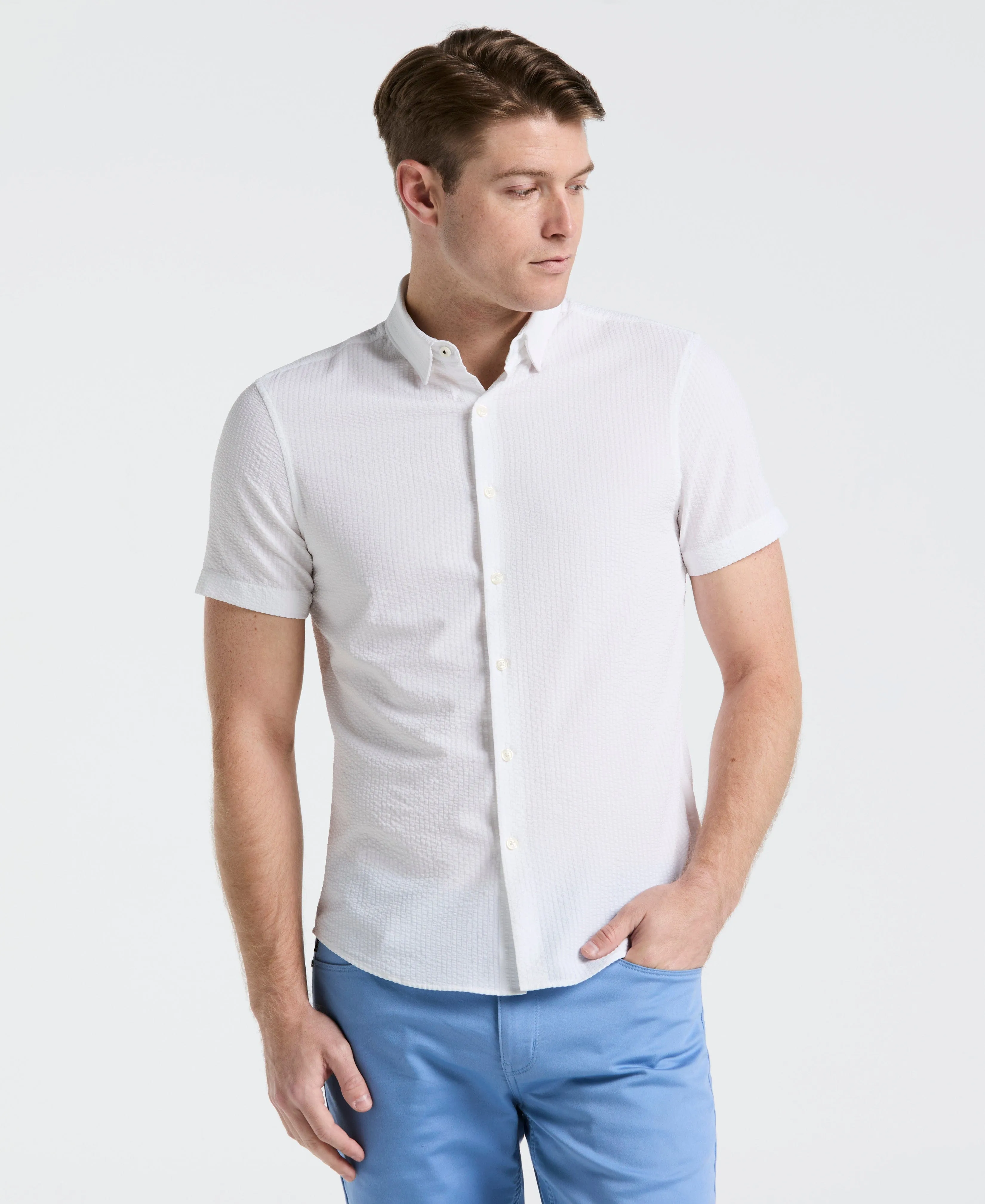 Solid Seersucker Slim Fit Shirt sold by Perry Ellis