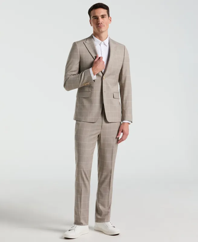Skinny Fit Tan Windowpane Pattern Suit sold by Perry Ellis