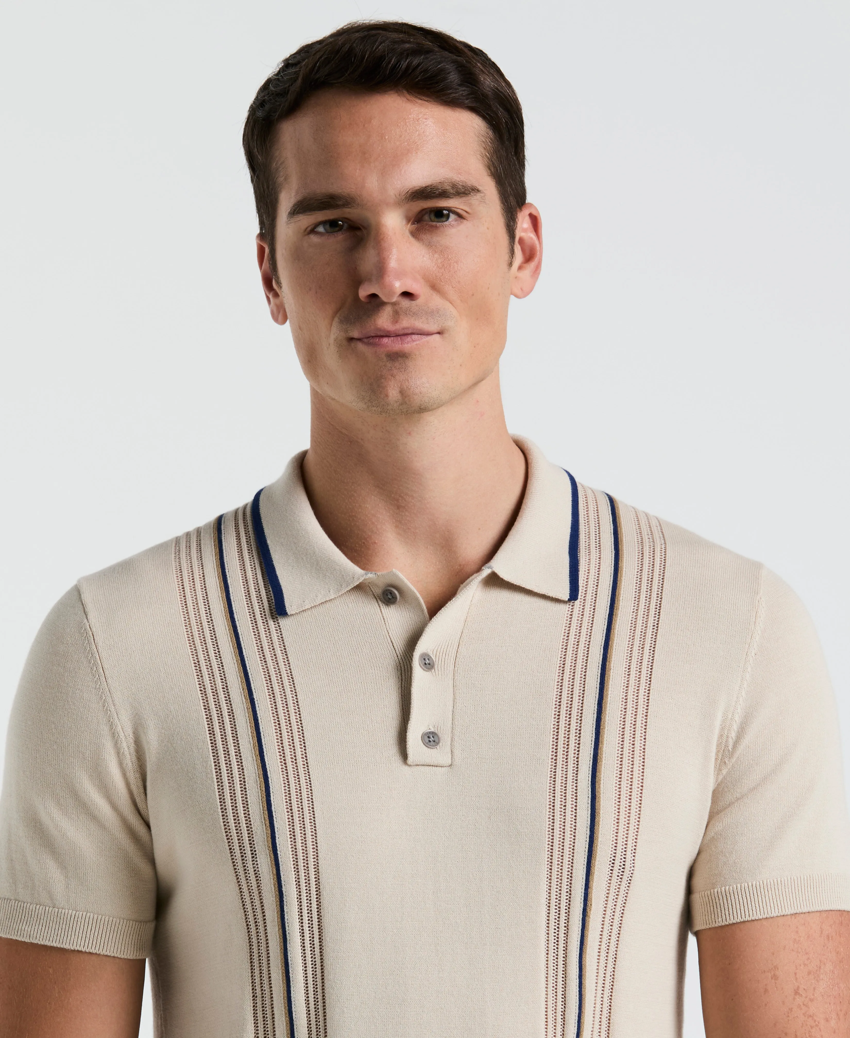 Cotton Mesh Vertical Stripe Print Button Polo sold by Perry Ellis product image thumbnail 3