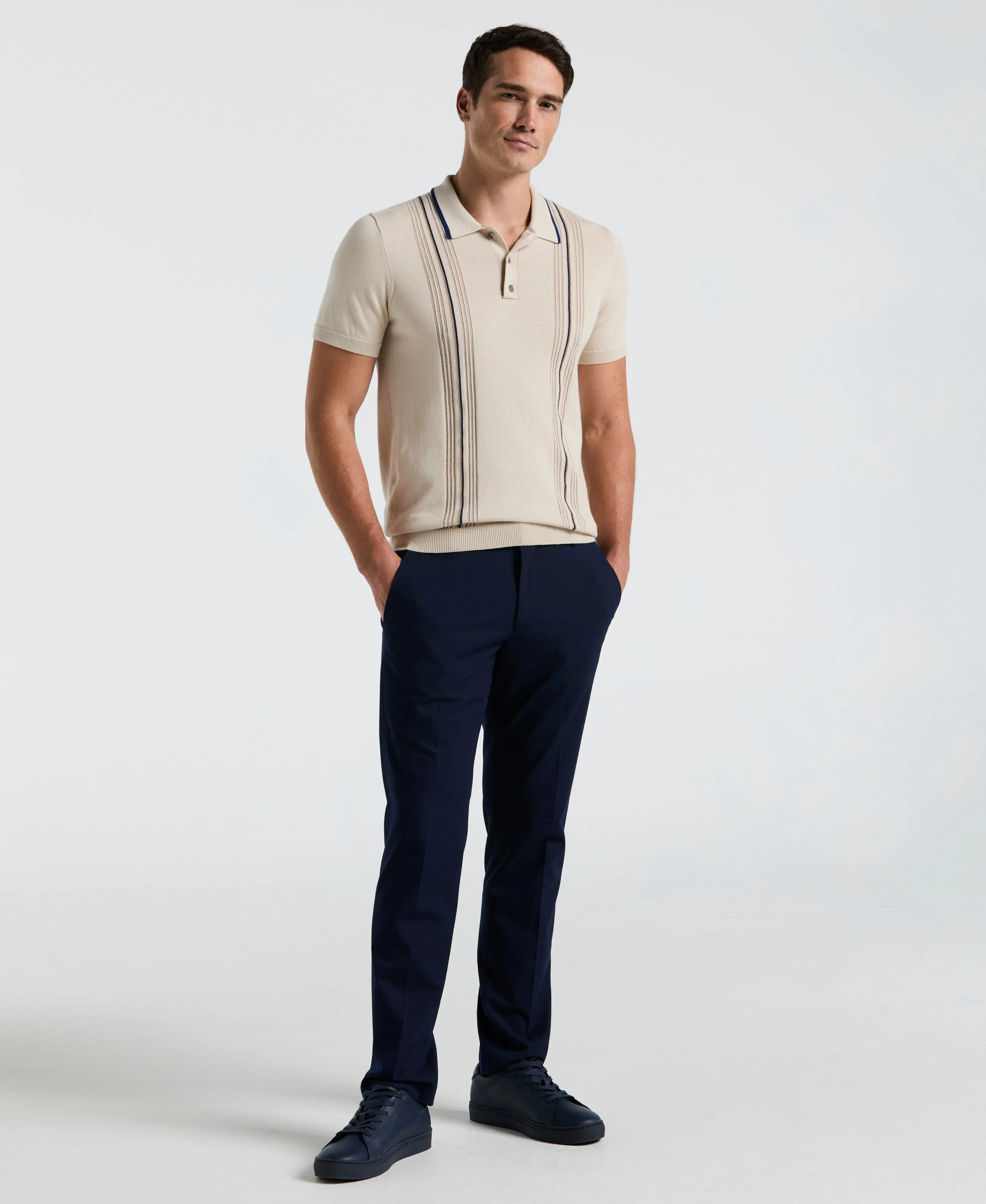Cotton Mesh Vertical Stripe Print Button Polo sold by Perry Ellis product image thumbnail 4