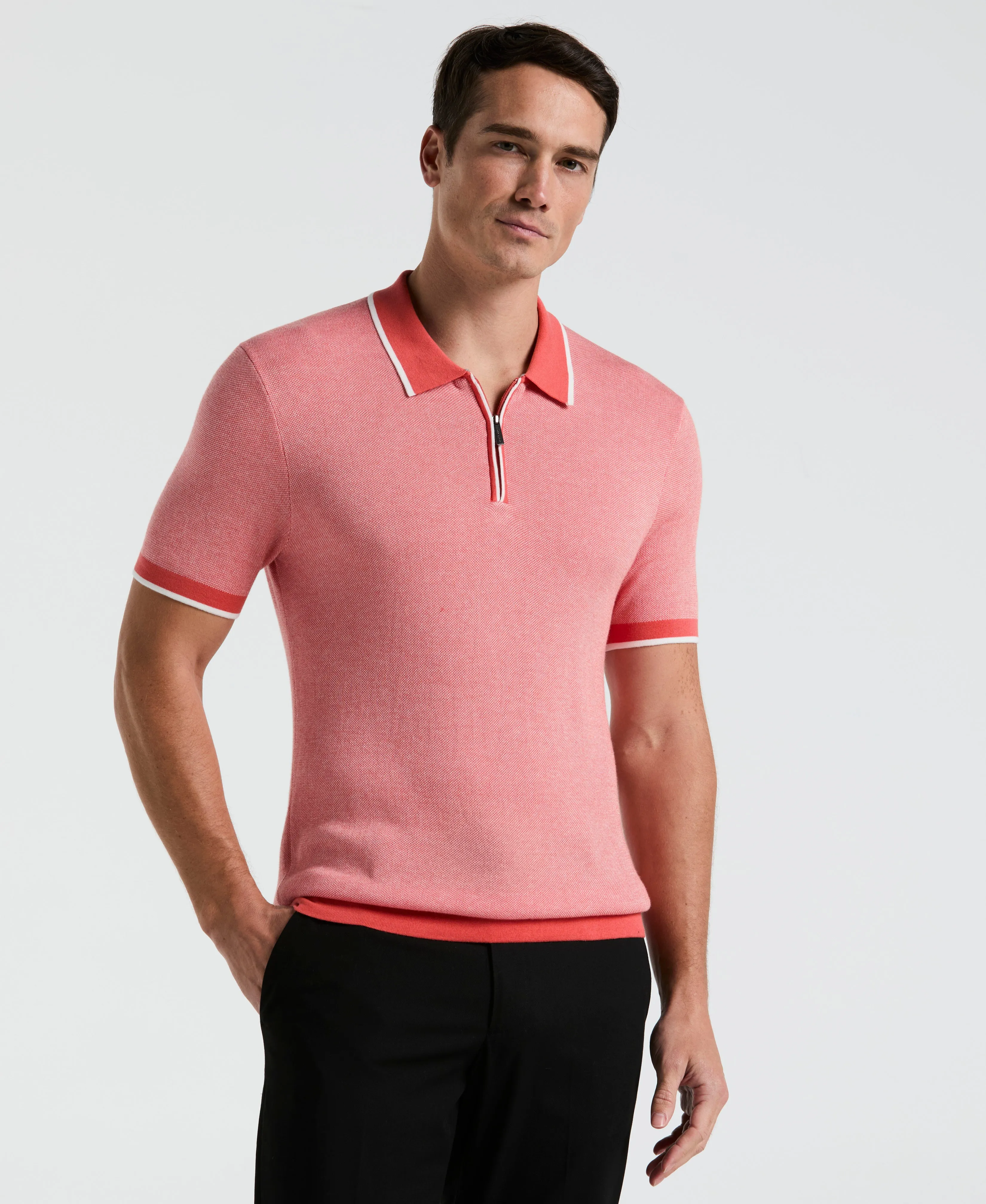 Bi-Color Stitch Zip Polo sold by Perry Ellis