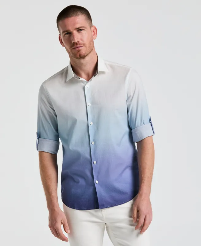 Cotton Slub Ombre Print Untucked Shirt sold by Perry Ellis